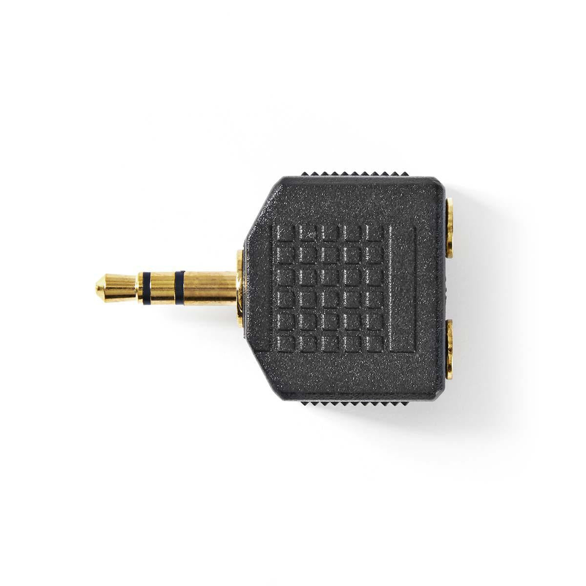 Stereo Audio Adapter | 3.5 mm Male | 2x 3.5 mm, Female | Gold Plated | Straight | ABS | Black | 10 pieces. | Plastic bag