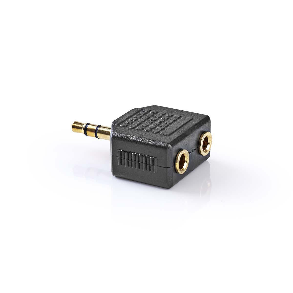 Stereo Audio Adapter | 3.5 mm Male | 2x 3.5 mm, Female | Gold Plated | Straight | ABS | Black | 10 pieces. | Plastic bag