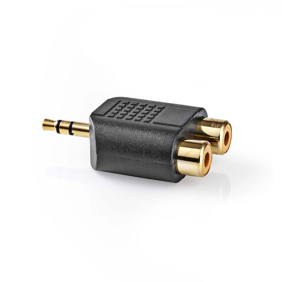 Stereo Audio Adapter | 3.5 mm Male | 2x RCA Female | Gold Plated | Straight | ABS | Black | 10 pieces. | Plastic bag