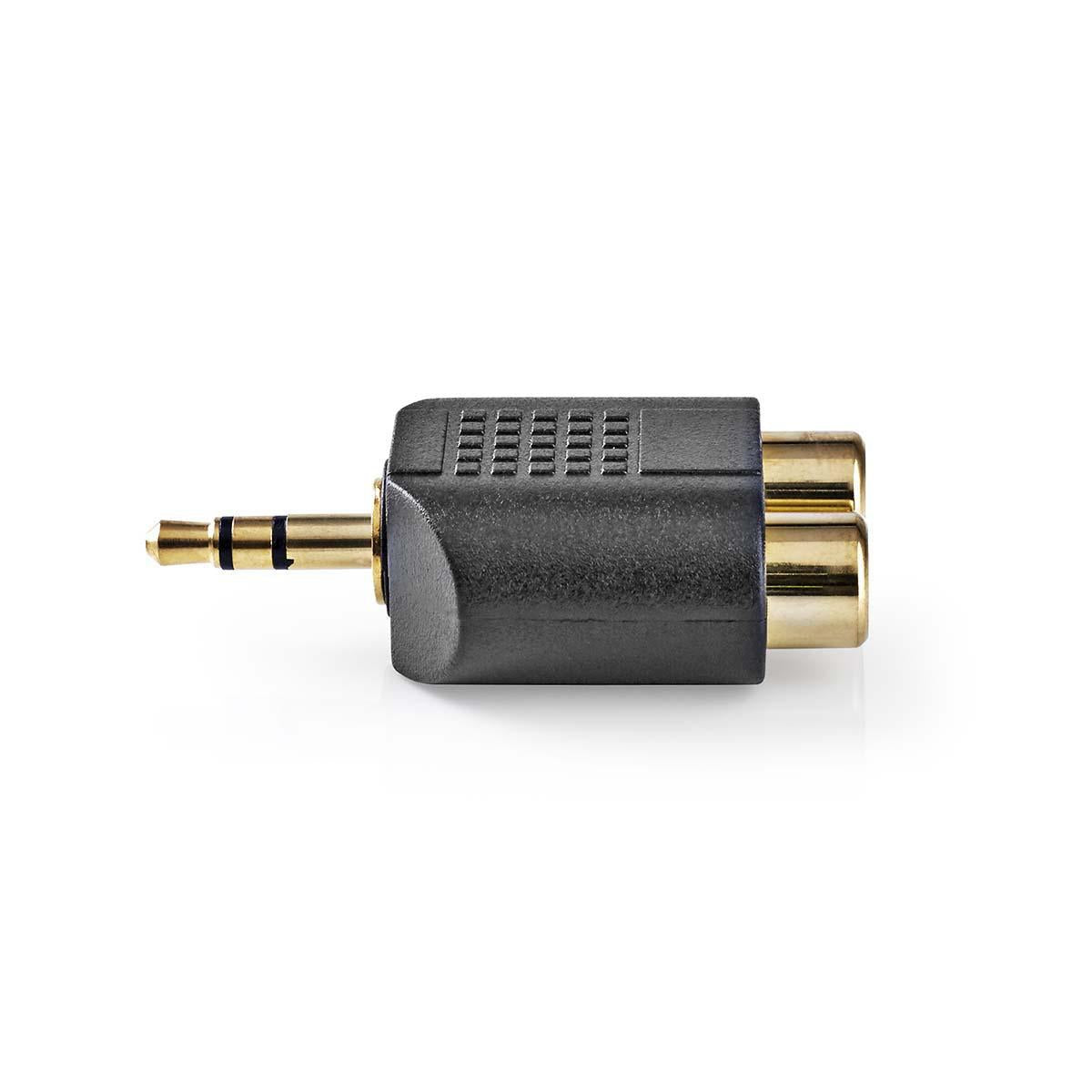 Stereo Audio Adapter | 3.5 mm Male | 2x RCA Female | Gold Plated | Straight | ABS | Black | 10 pieces. | Plastic bag