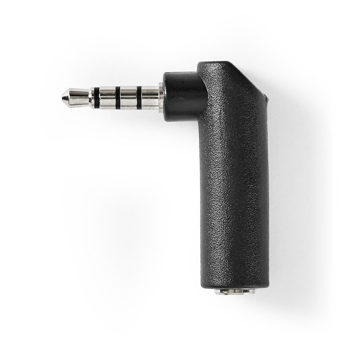 Stereo Audio Adapter | 3.5 mm Male | 3.5 mm Female | Nickel Plated | Angled 90° | Metal | Black | 10 pieces. | Plastic bag