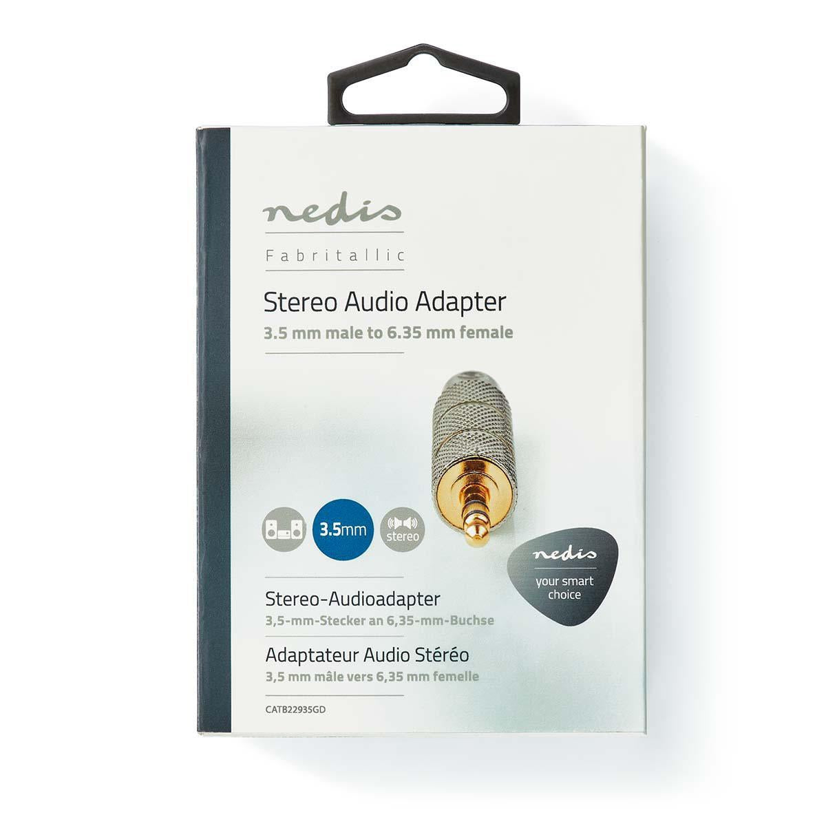 Stereo Audio Adapter | 3.5 mm Male | 6.35 mm Female | Gold Plated | Straight | Metal | Gold / Metal | 1 pc. | Carton with covered window