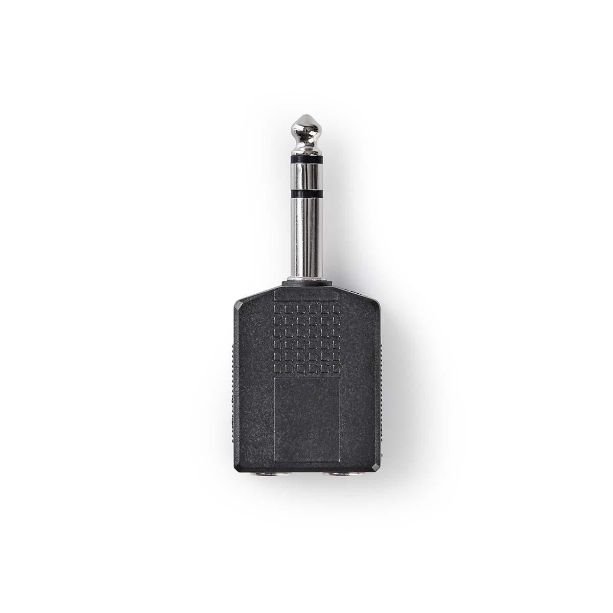 Stereo Audio Adapter | 6.35 mm Male | 2x 6.35 mm Female | Nickel Plated | Straight | ABS | Black | 10 pieces. | Envelope