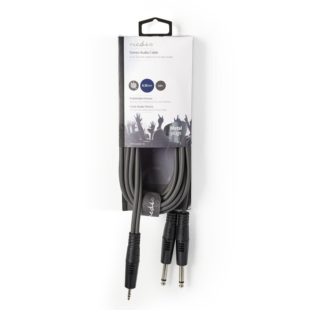 Stereo Audio Cable | 2x 6.35 mm Male | 3.5 mm Male | Nickel plated | 3.00 m | Round | Dark gray | Cardboard sleeve