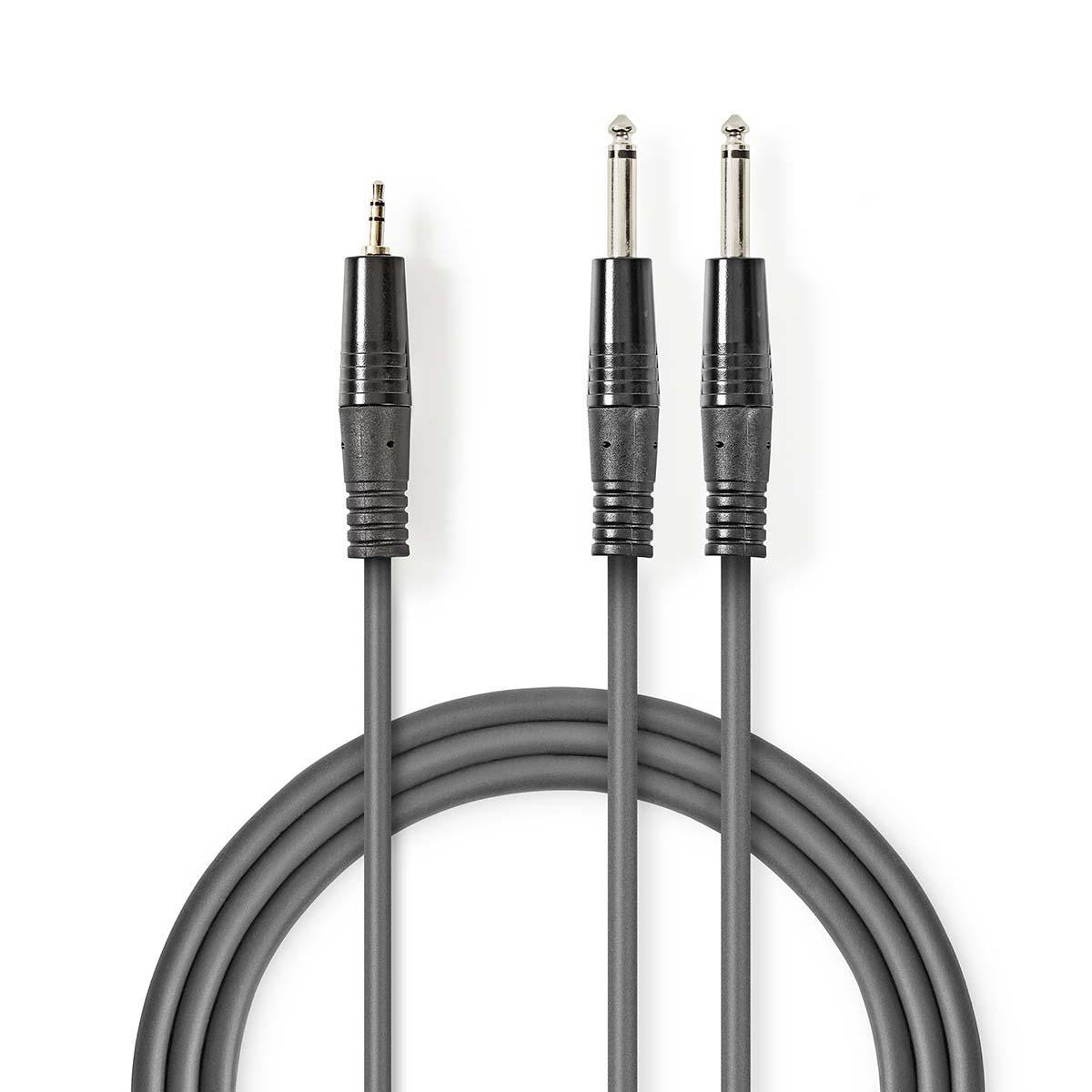 Stereo Audio Cable | 2x 6.35 mm Male | 3.5 mm Male | Nickel plated | 5.00 m | Round | Dark gray | Cardboard sleeve