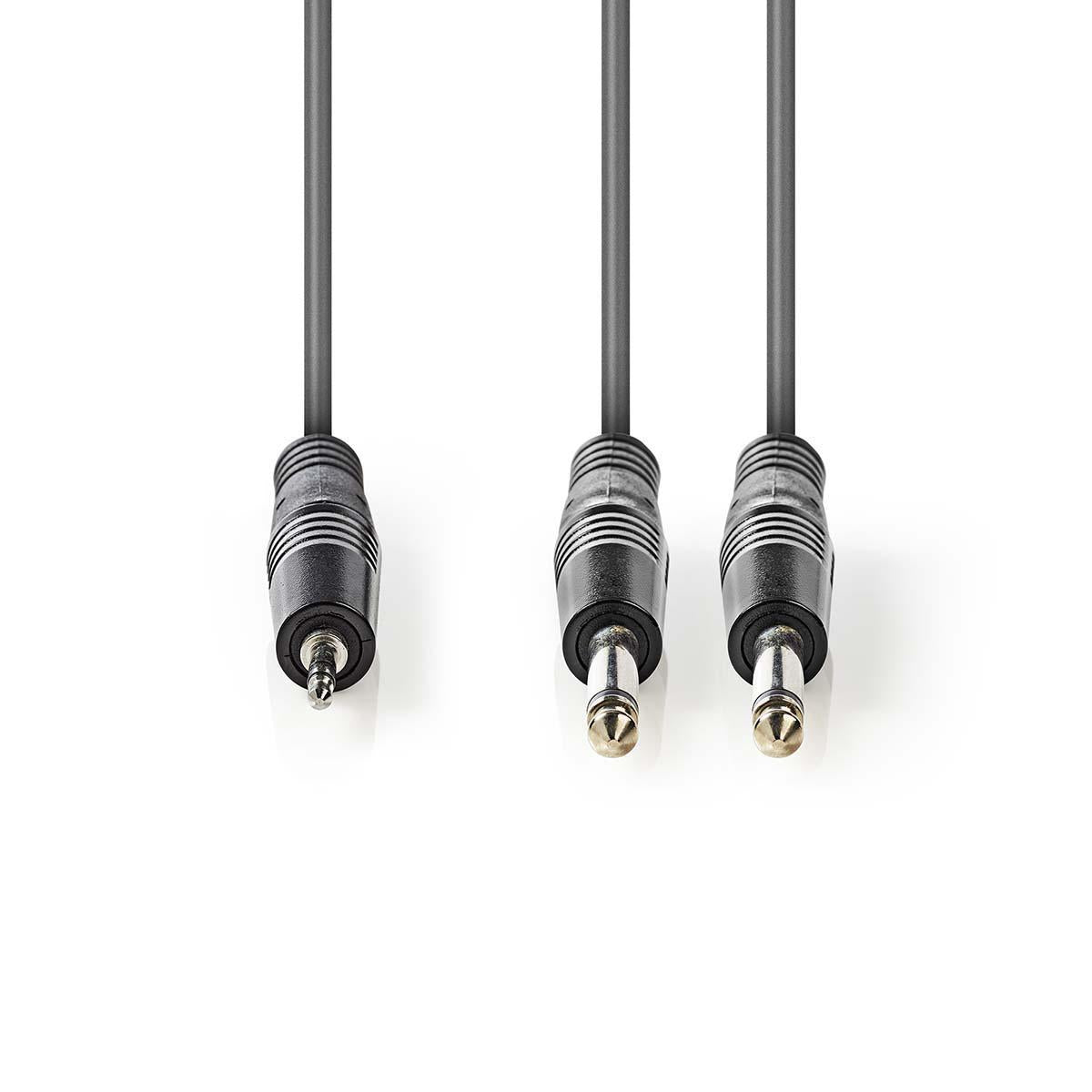 Stereo Audio Cable | 2x 6.35 mm Male | 3.5 mm Male | Nickel plated | 5.00 m | Round | Dark gray | Cardboard sleeve