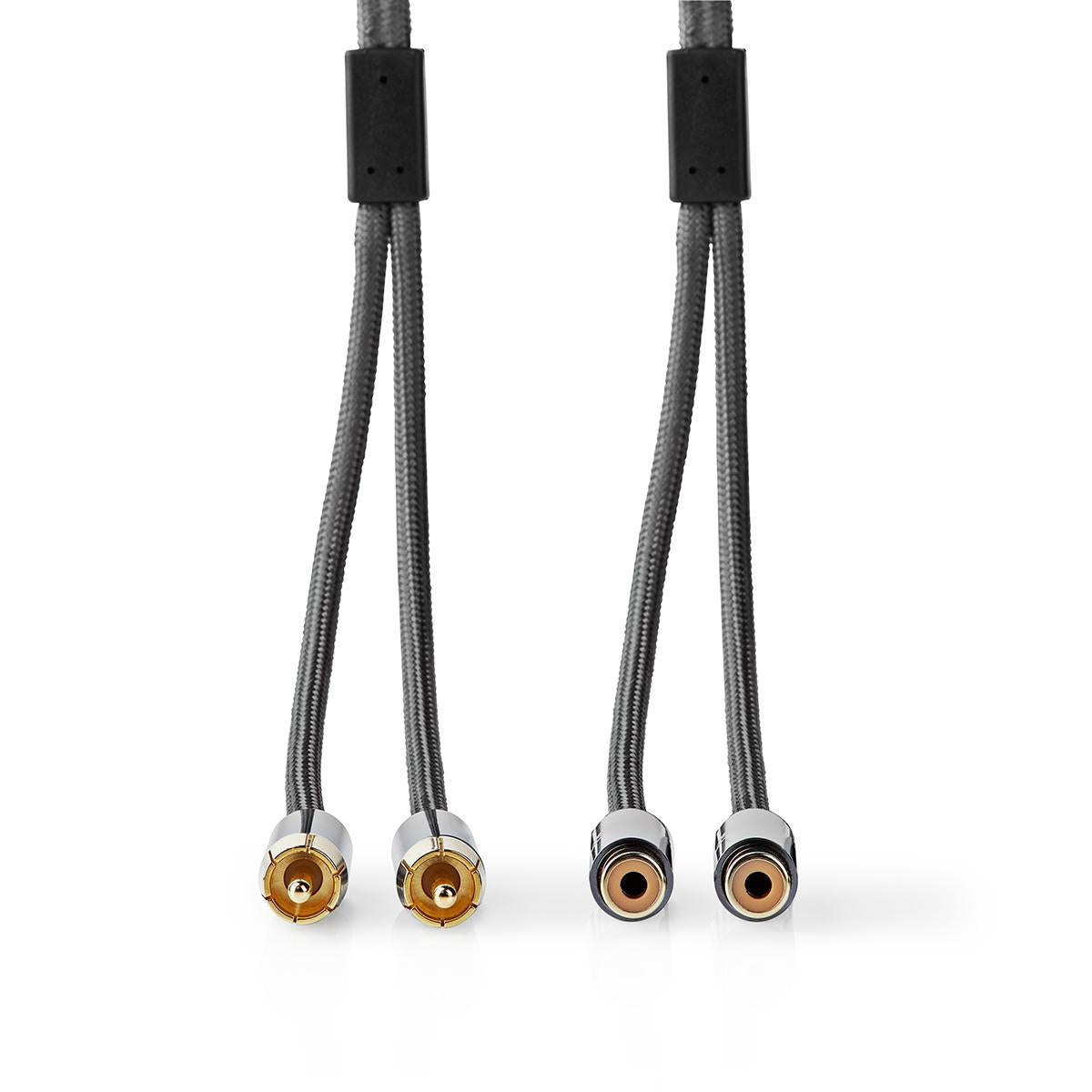 Stereo Audio Cable | 2x RCA Male | 2x RCA Female | Gold Plated | 5.00 m | Round | Gray / Gray With Metal | Carton with covered window