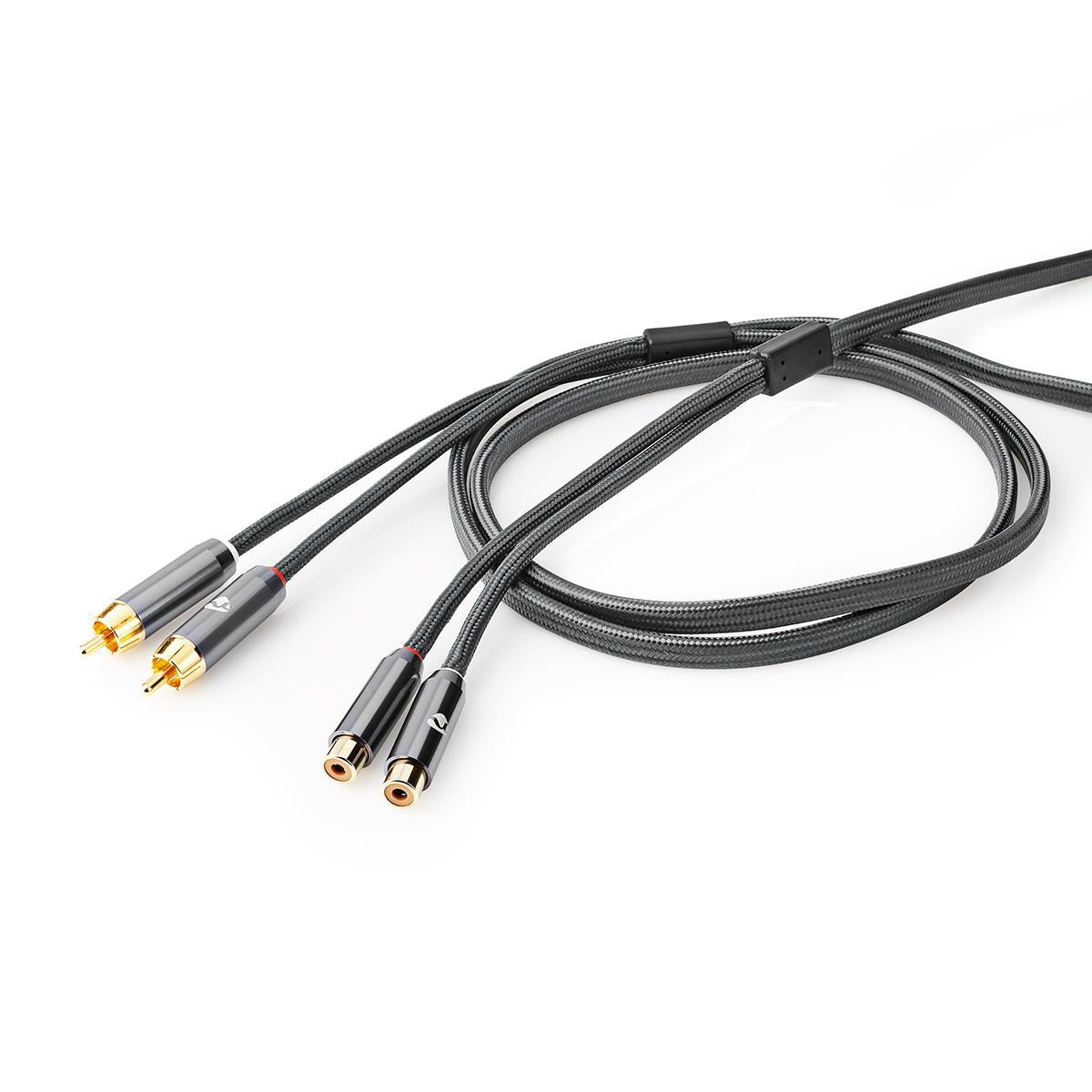 Stereo Audio Cable | 2x RCA Male | 2x RCA Female | Gold Plated | 5.00 m | Round | Gray / Gray With Metal | Carton with covered window