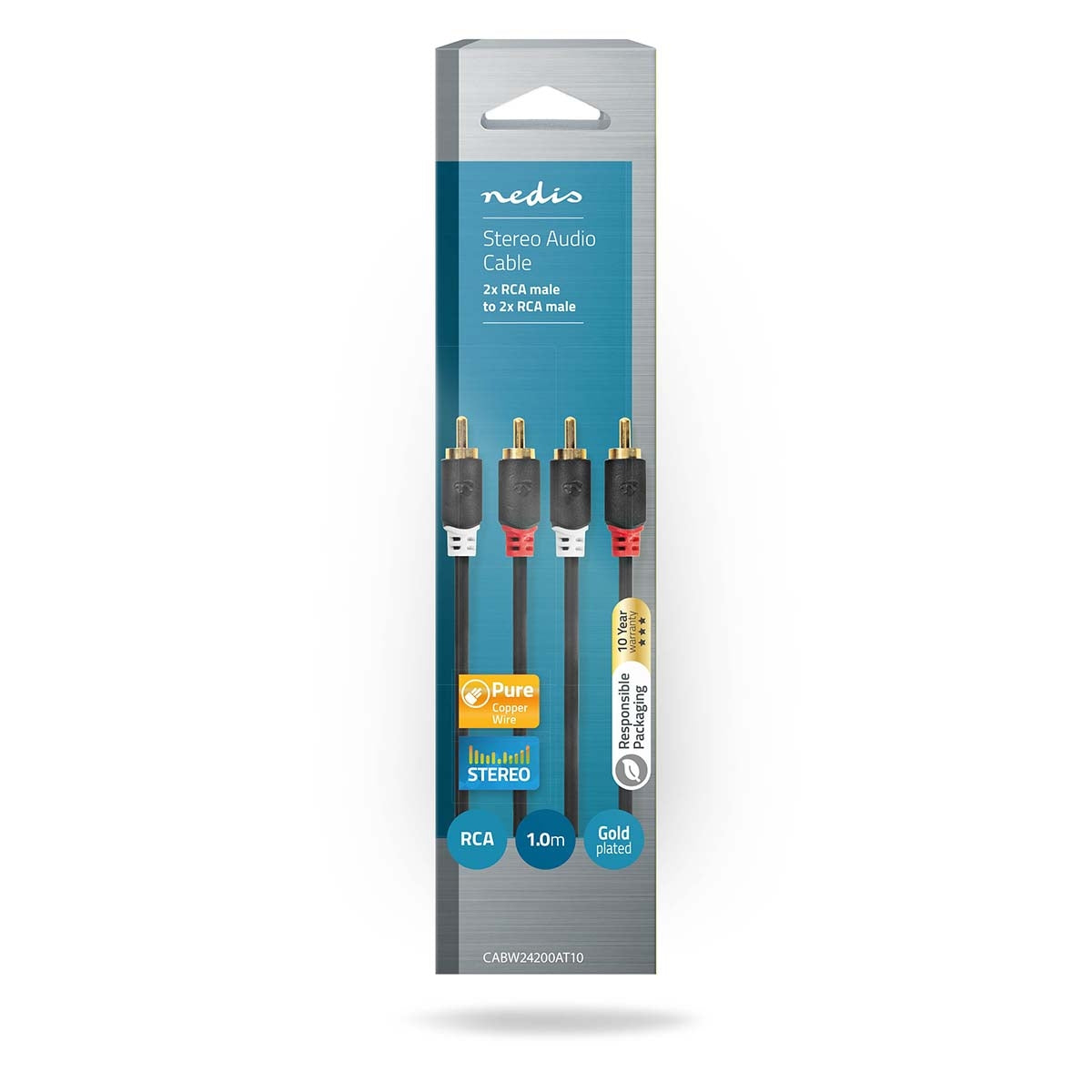 Stereo Audio Cable | 2x RCA Male | 2x RCA Male | Gold Plated | 1.00 m | Round | Anthracite | Box