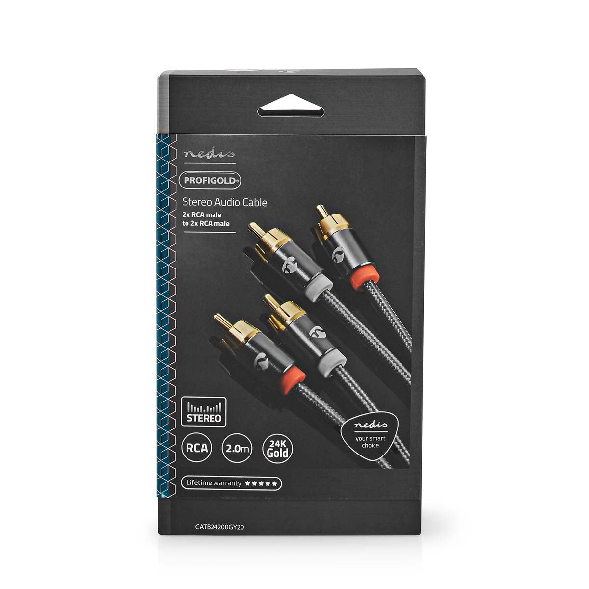 Stereo Audio Cable | 2x RCA Male | 2x RCA Male | Gold Plated | 2.00 m | Round | Gray / Gray With Metal | Carton with covered window