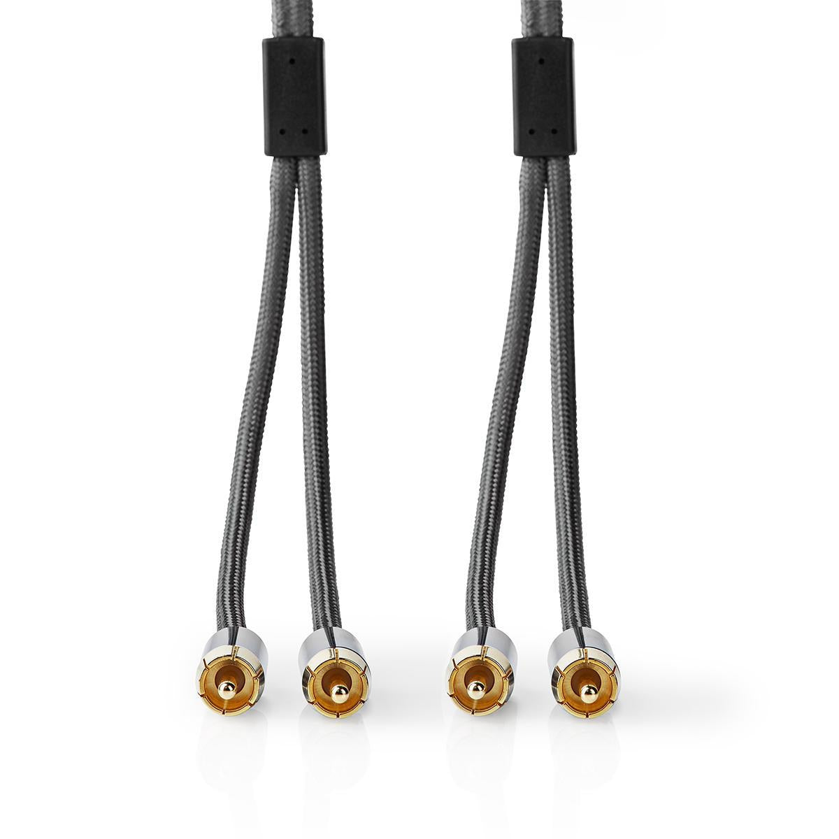 Stereo Audio Cable | 2x RCA Male | 2x RCA Male | Gold Plated | 2.00 m | Round | Gray / Gray With Metal | Carton with covered window