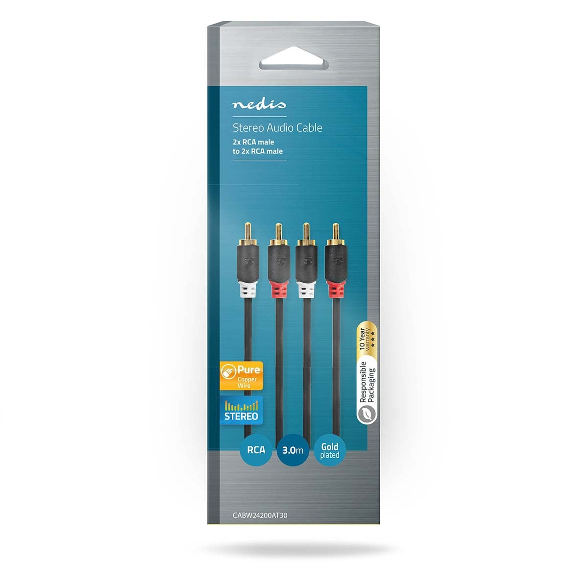 Stereo Audio Cable | 2x RCA Male | 2x RCA Male | Gold Plated | 3.00 m | Round | Anthracite | Box