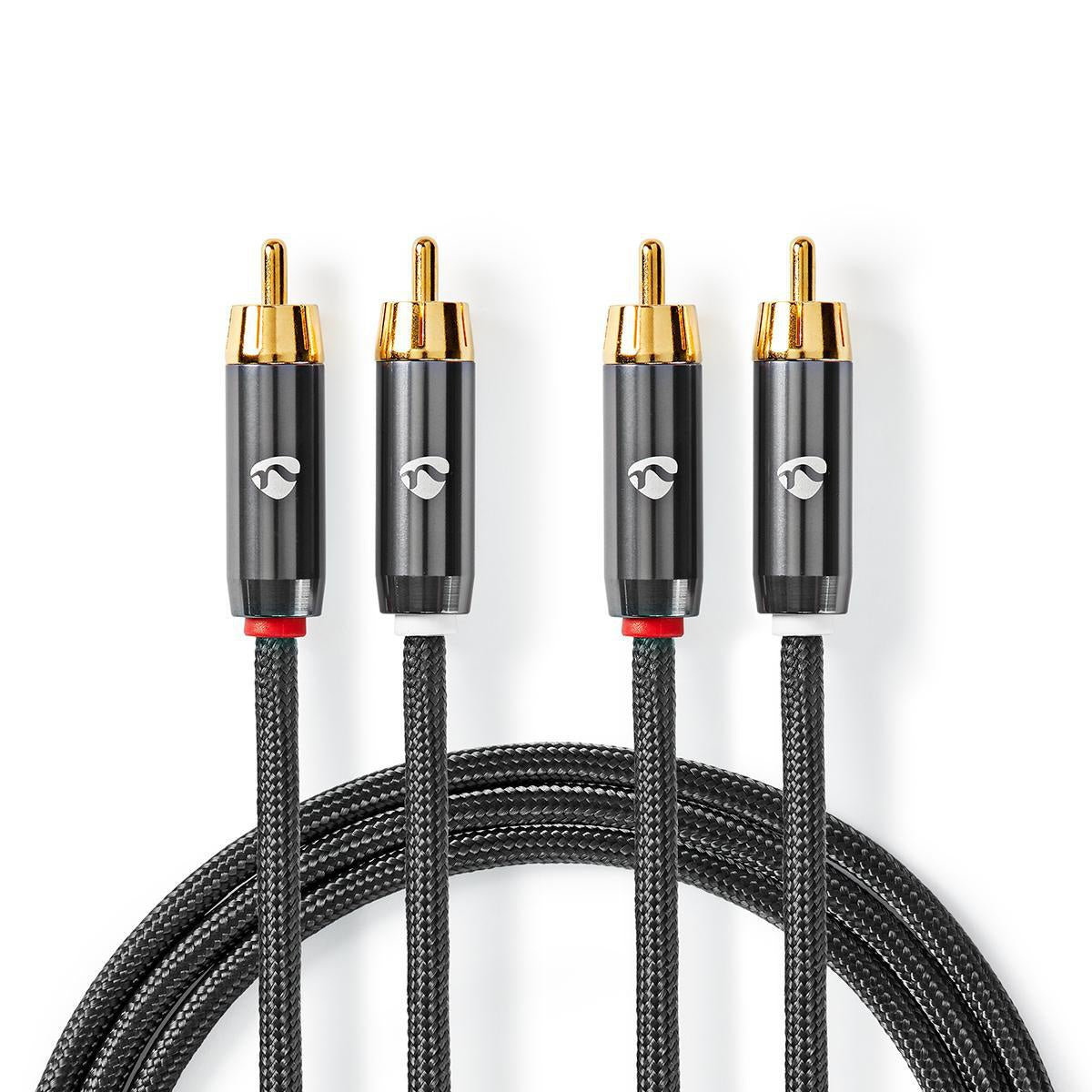 Stereo Audio Cable | 2x RCA Male | 2x RCA Male | Gold Plated | 5.00 m | Round | Gray / Gray With Metal | Carton with covered window