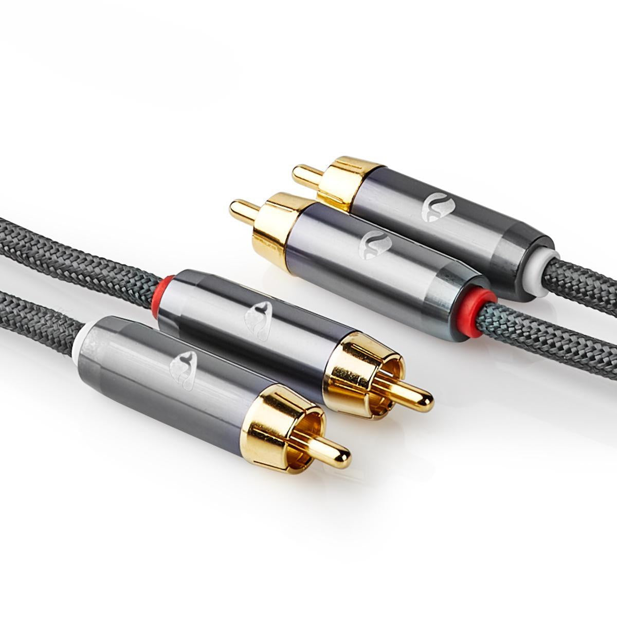 Stereo Audio Cable | 2x RCA Male | 2x RCA Male | Gold Plated | 5.00 m | Round | Gray / Gray With Metal | Carton with covered window