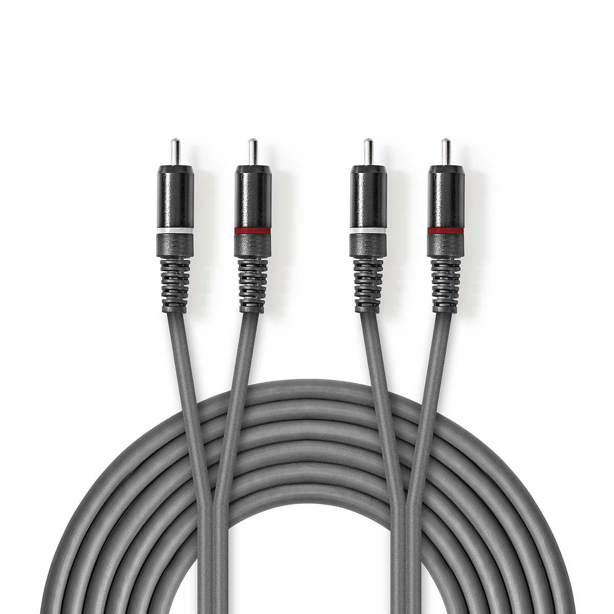 Stereo Audio Cable | 2x RCA Male | 2x RCA Male | Nickel plated | 1.50 m | Round | Dark gray | Cardboard sleeve