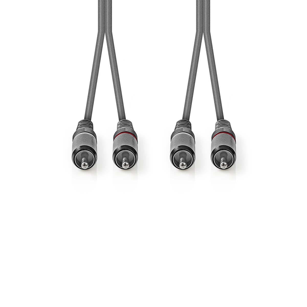 Stereo Audio Cable | 2x RCA Male | 2x RCA Male | Nickel plated | 3.00 m | Round | Dark gray | Cardboard sleeve