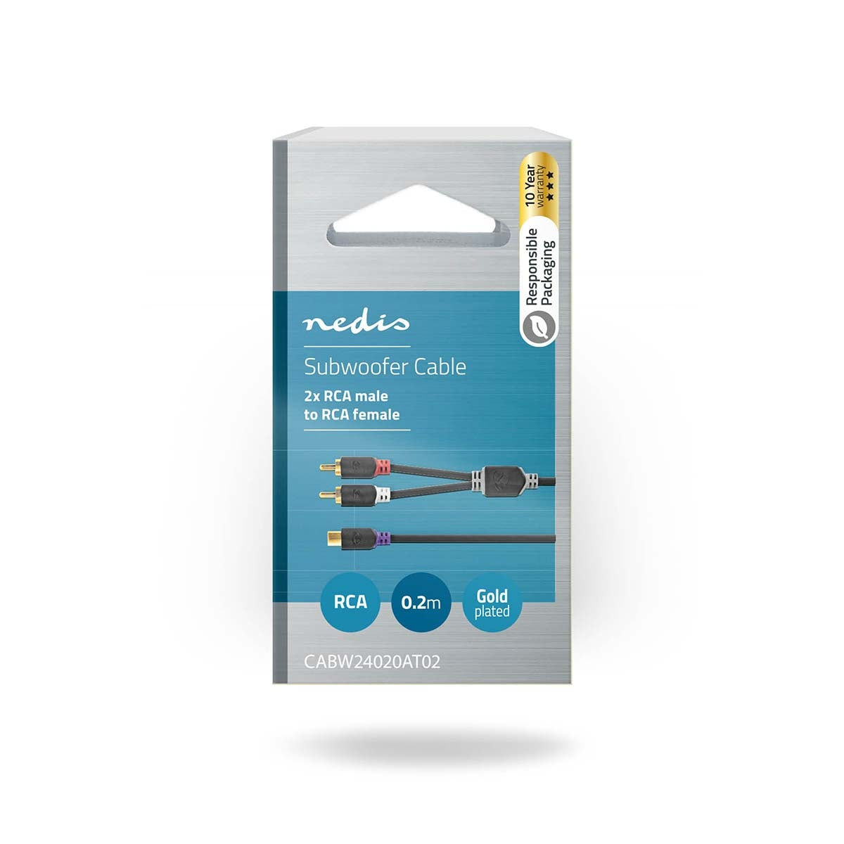 Stereo Audio Cable | 2x RCA Male | RCA Female | Gold Plated | 0.20 m | Round | Anthracite | Box