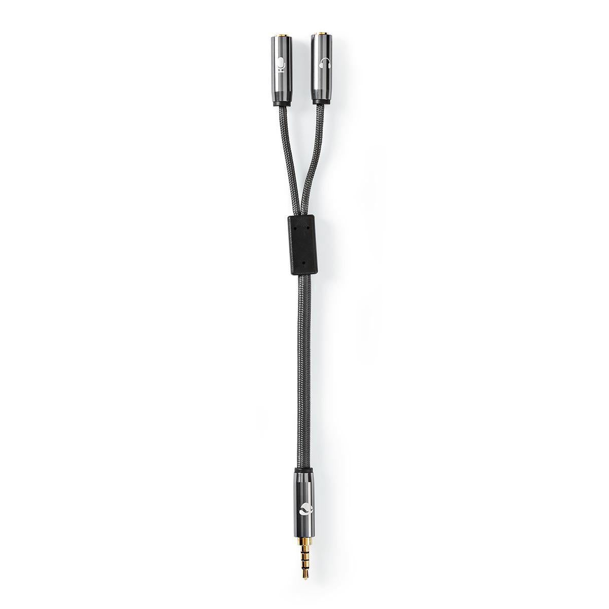 Stereo Audio Cable | 3.5 mm Male | 2x 3.5 mm, Female | Gold Plated | 0.20 m | Round | Gray / Gray With Metal | Carton with covered window