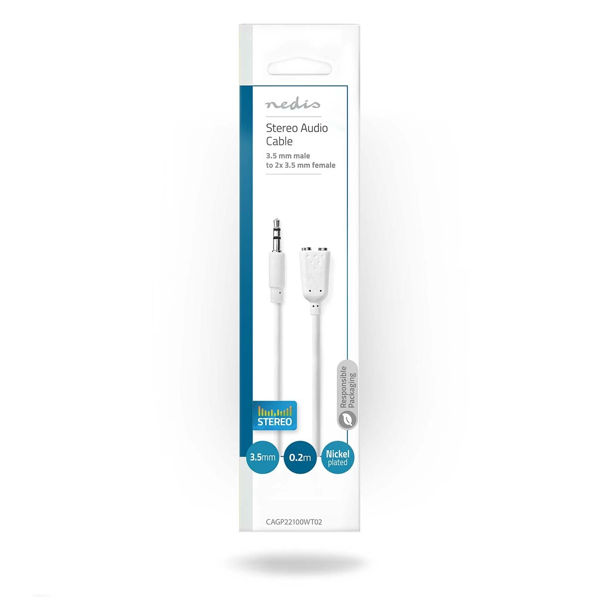 Stereo Audio Cable | 3.5 mm Male | 2x 3.5 mm, Female | Nickel Plated | 0.20 m | Round | White | Envelope