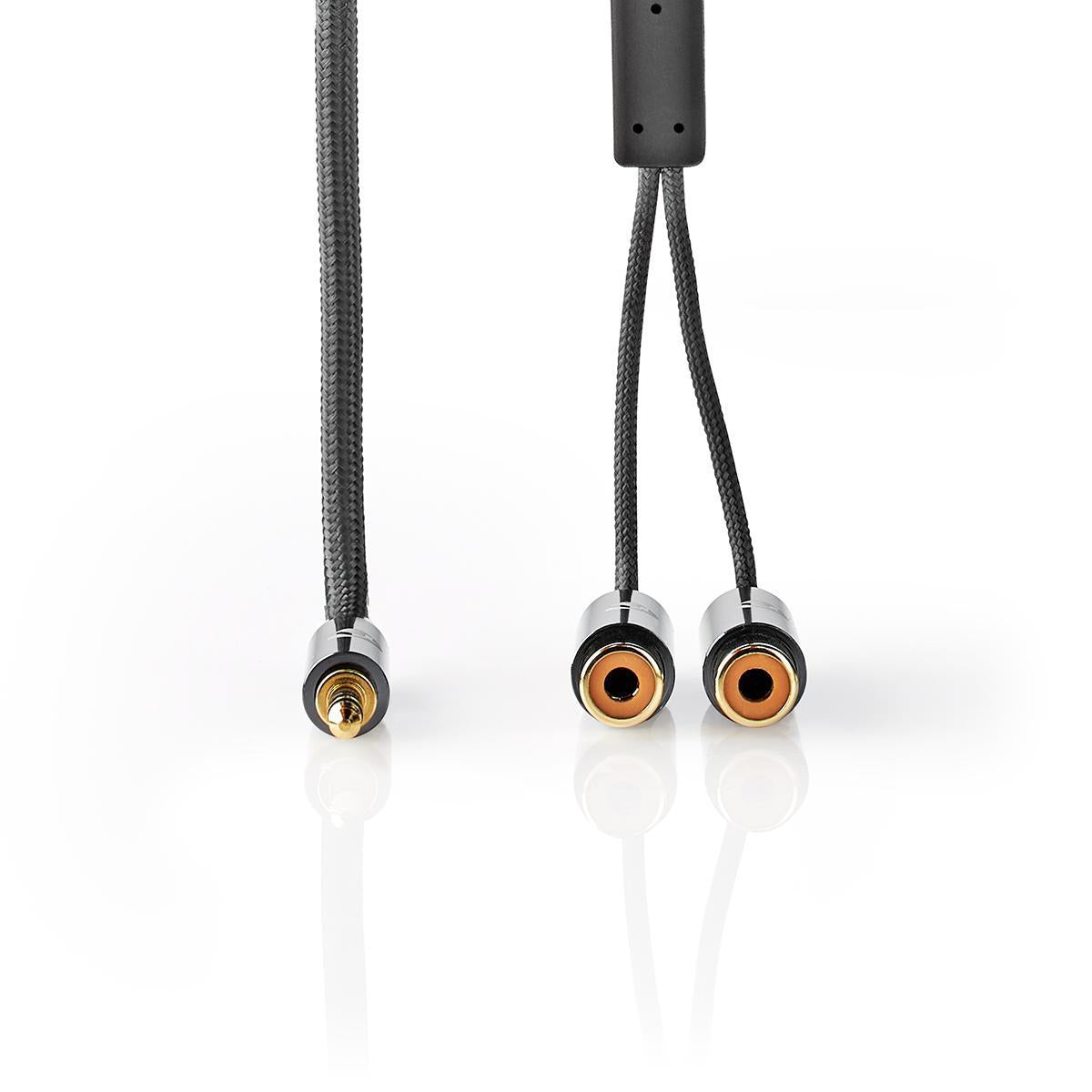 Stereo Audio Cable | 3.5 mm Male | 2x RCA Female | Gold Plated | 0.20 m | Round | Gray / Gray With Metal | Carton with covered window