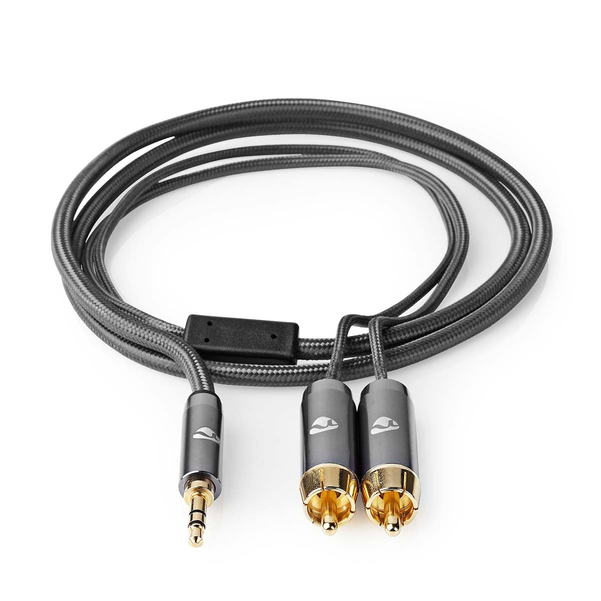Stereo Audio Cable | 3.5 mm Male | 2x RCA Male | Gold Plated | 1.00 m | Round | Gray / Gray With Metal | Carton with covered window