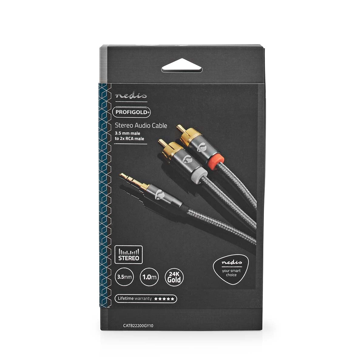 Stereo Audio Cable | 3.5 mm Male | 2x RCA Male | Gold Plated | 1.00 m | Round | Gray / Gray With Metal | Carton with covered window