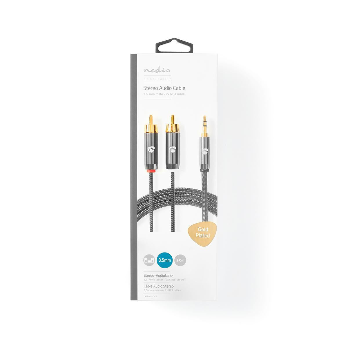 Stereo Audio Cable | 3.5 mm Male | 2x RCA Male | Gold Plated | 2.00 m | Round | Gray / Gray With Metal | Carton with covered window