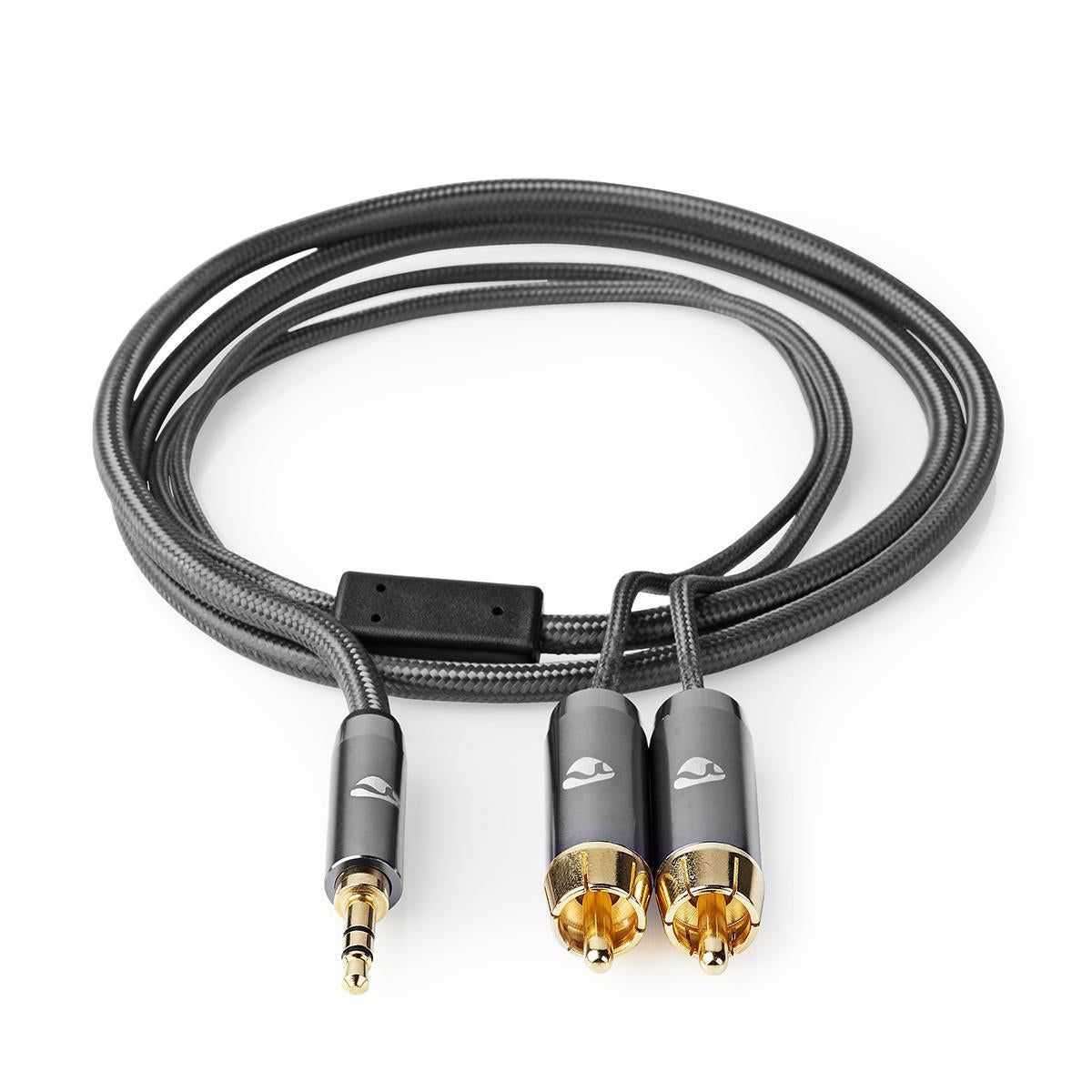 Stereo Audio Cable | 3.5 mm Male | 2x RCA Male | Gold Plated | 2.00 m | Round | Gray / Gray With Metal | Carton with covered window