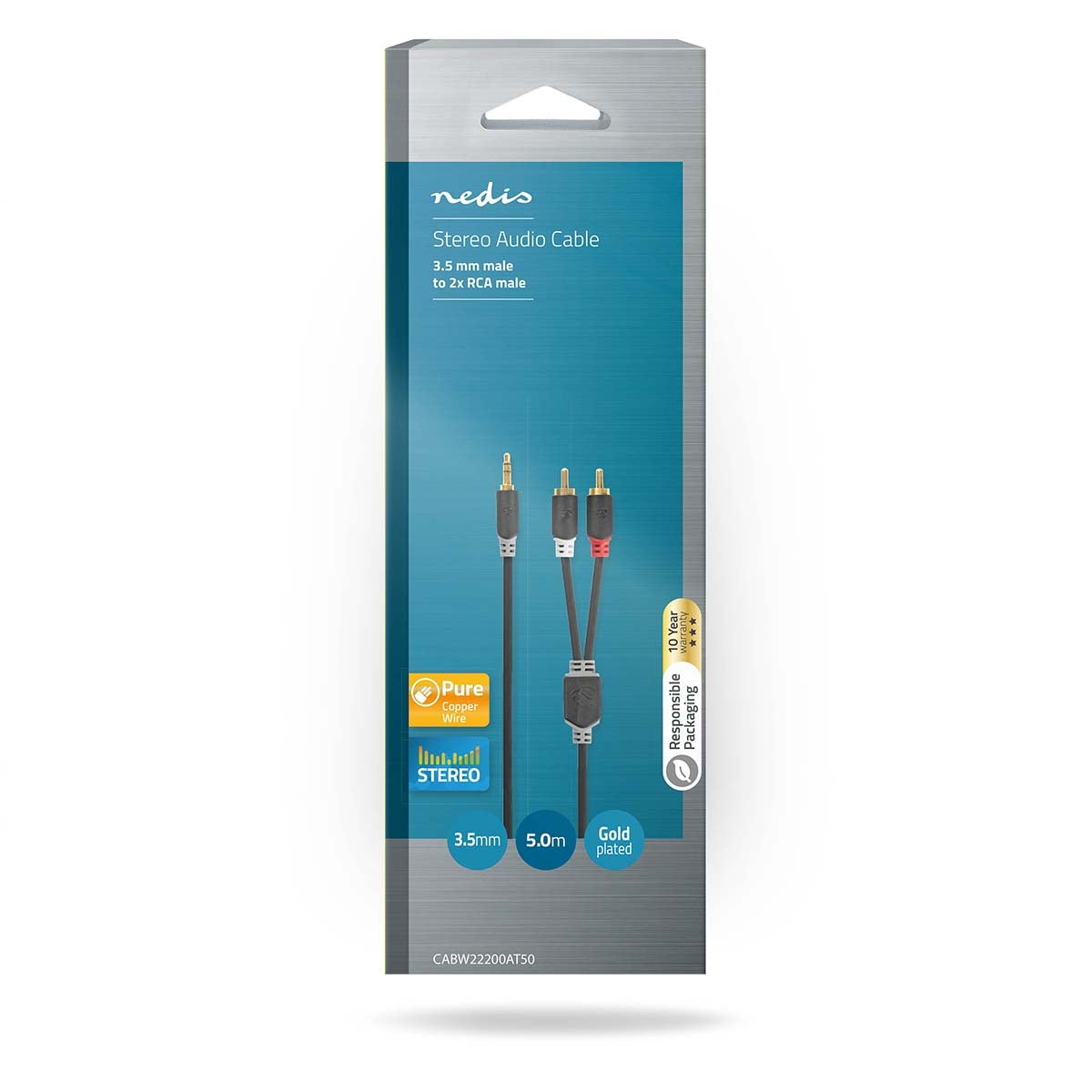Stereo Audio Cable | 3.5 mm Male | 2x RCA Male | Gold Plated | 5.00 m | Round | Anthracite | Box
