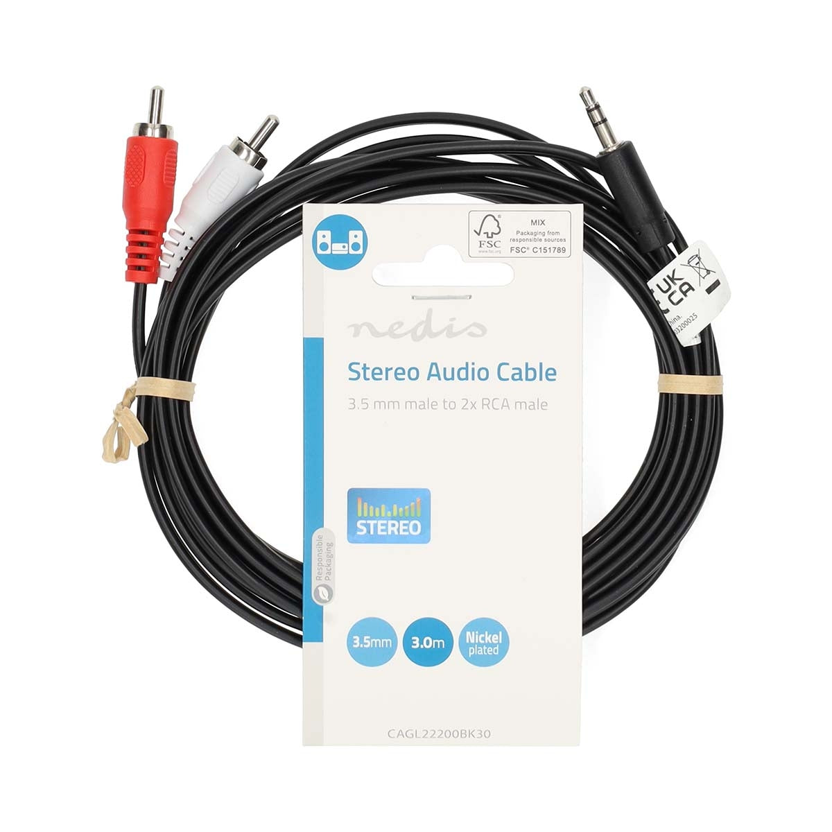 Stereo Audio Cable | 3.5 mm Male | 2x RCA Male | Nickel Plated | 3.00 m | Round | Black | Label