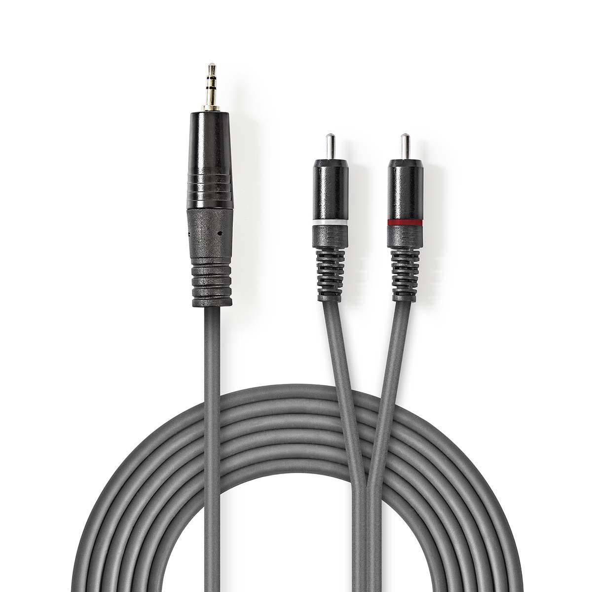 Stereo Audio Cable | 3.5 mm Male | 2x RCA Male | Nickel plated | 1.50 m | Round | Dark gray | Cardboard sleeve