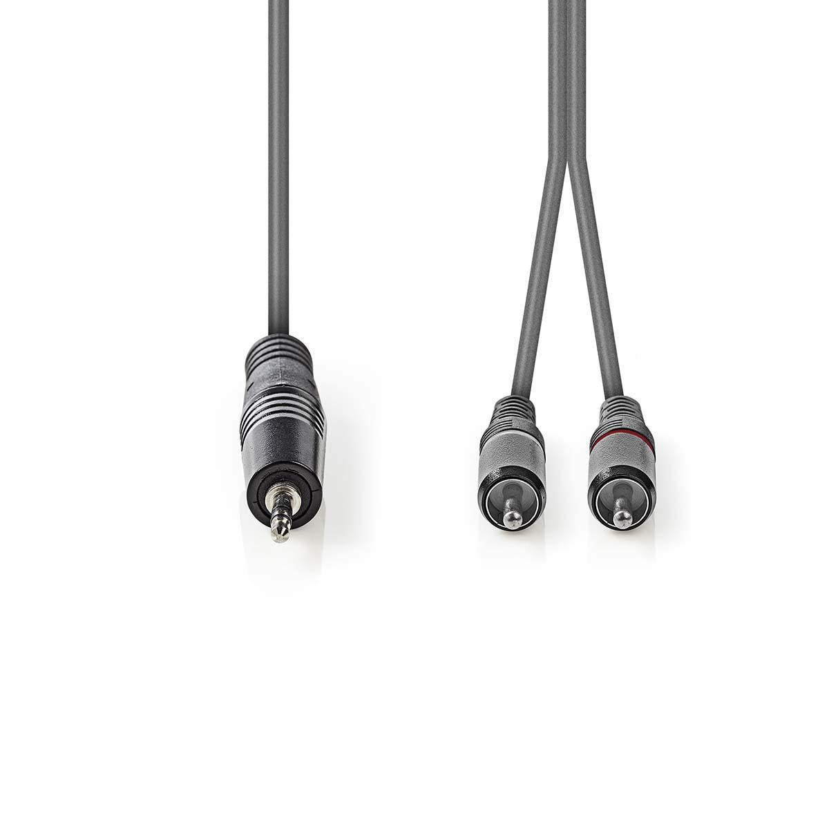 Stereo Audio Cable | 3.5 mm Male | 2x RCA Male | Nickel plated | 5.00 m | Round | Dark gray | Cardboard sleeve