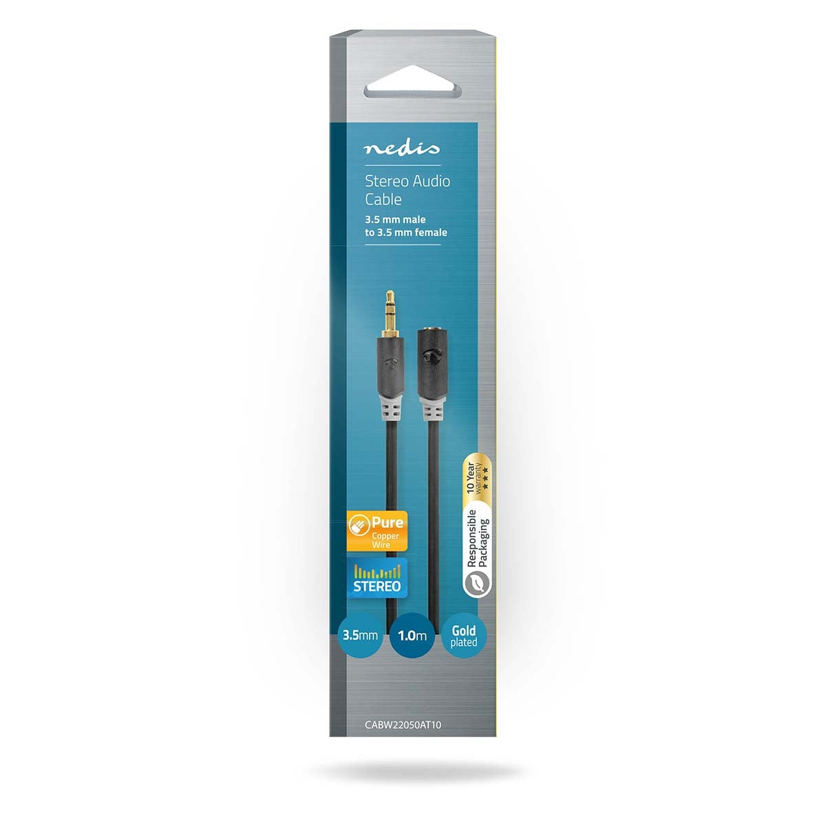 Stereo Audio Cable | 3.5 mm Male | 3.5 mm Female | Gold Plated | 1.00 m | Round | Anthracite | Box