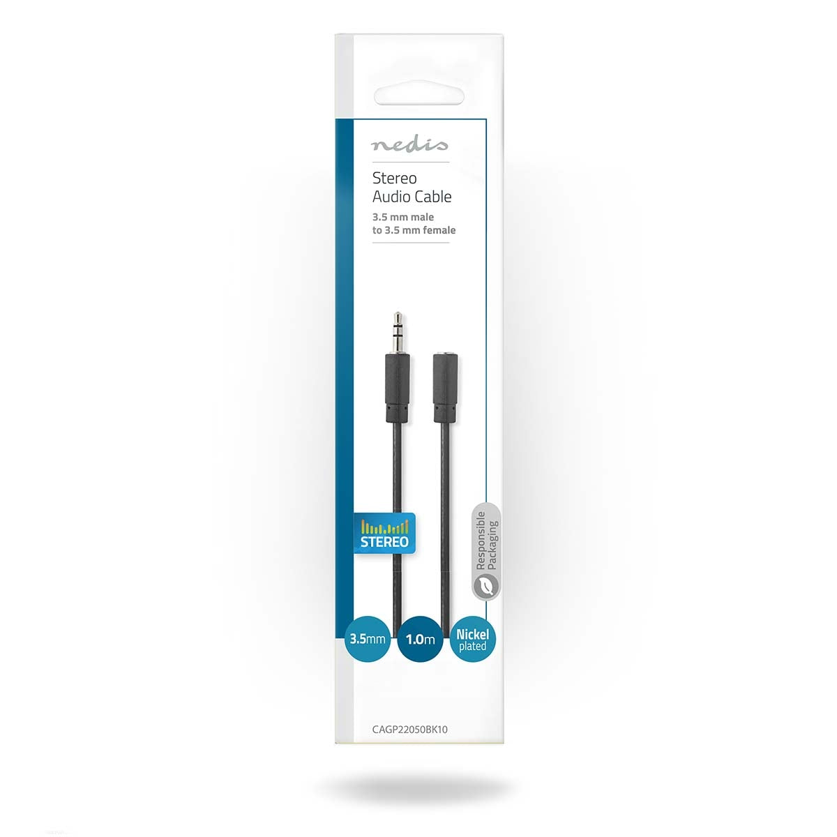 Stereo Audio Cable | 3.5 mm Male | 3.5 mm Female | Nickel Plated | 1.00 m | Round | Black | Plastic bag