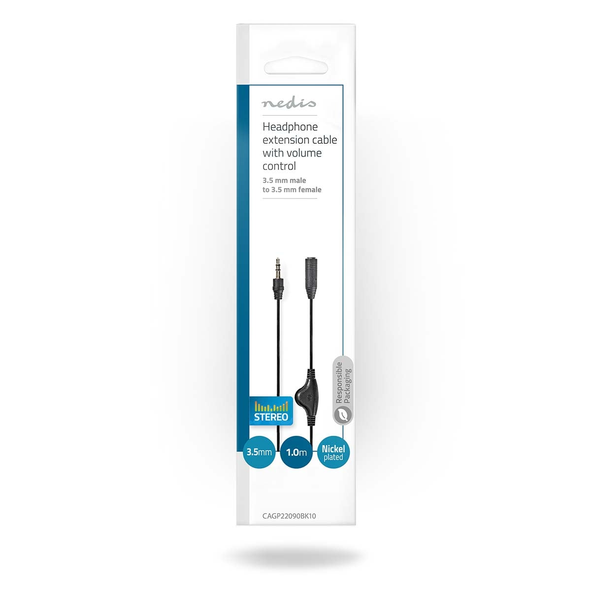 Stereo Audio Cable | 3.5 mm Male | 3.5 mm Female | Nickel Plated | 1.00 m | Round | Envelope