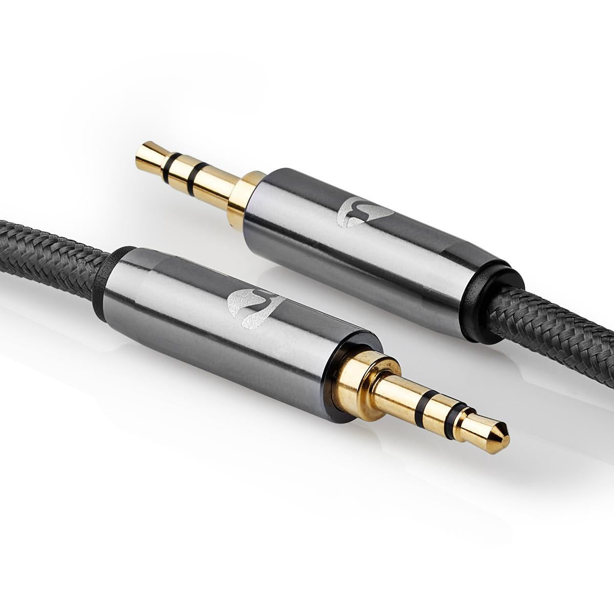 Stereo Audio Cable | 3.5 mm Male | 3.5 mm Male | Gold Plated | 1.00 m | Round | Anthracite / Gray With Metal | Carton with covered window