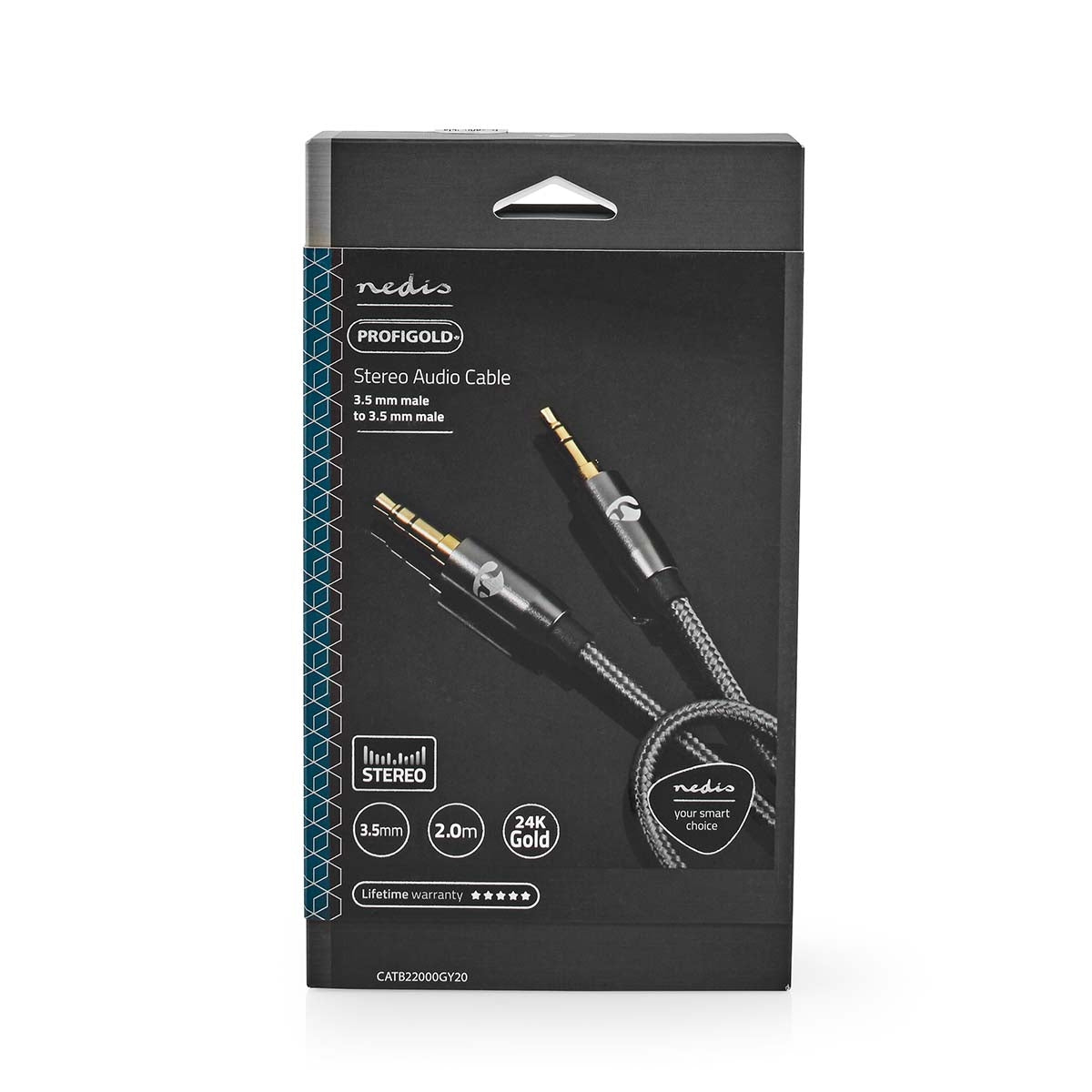Stereo Audio Cable | 3.5 mm Male | 3.5 mm Male | Gold Plated | 2.00 m | Round | Gray / Gray With Metal | Carton with covered window