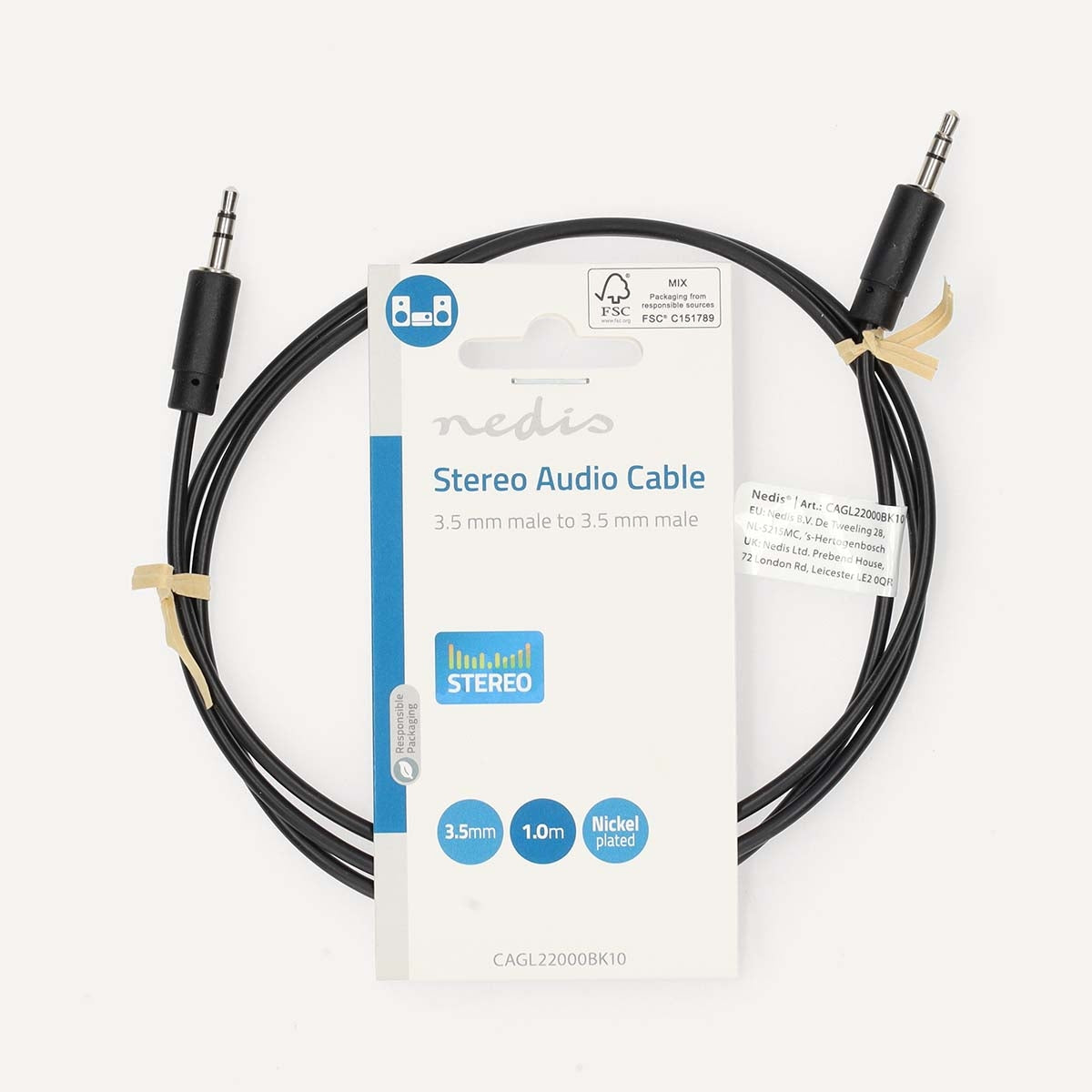 Stereo Audio Cable | 3.5 mm Male | 3.5 mm Male | Nickel Plated | 1.00 m | Round | Black | Label