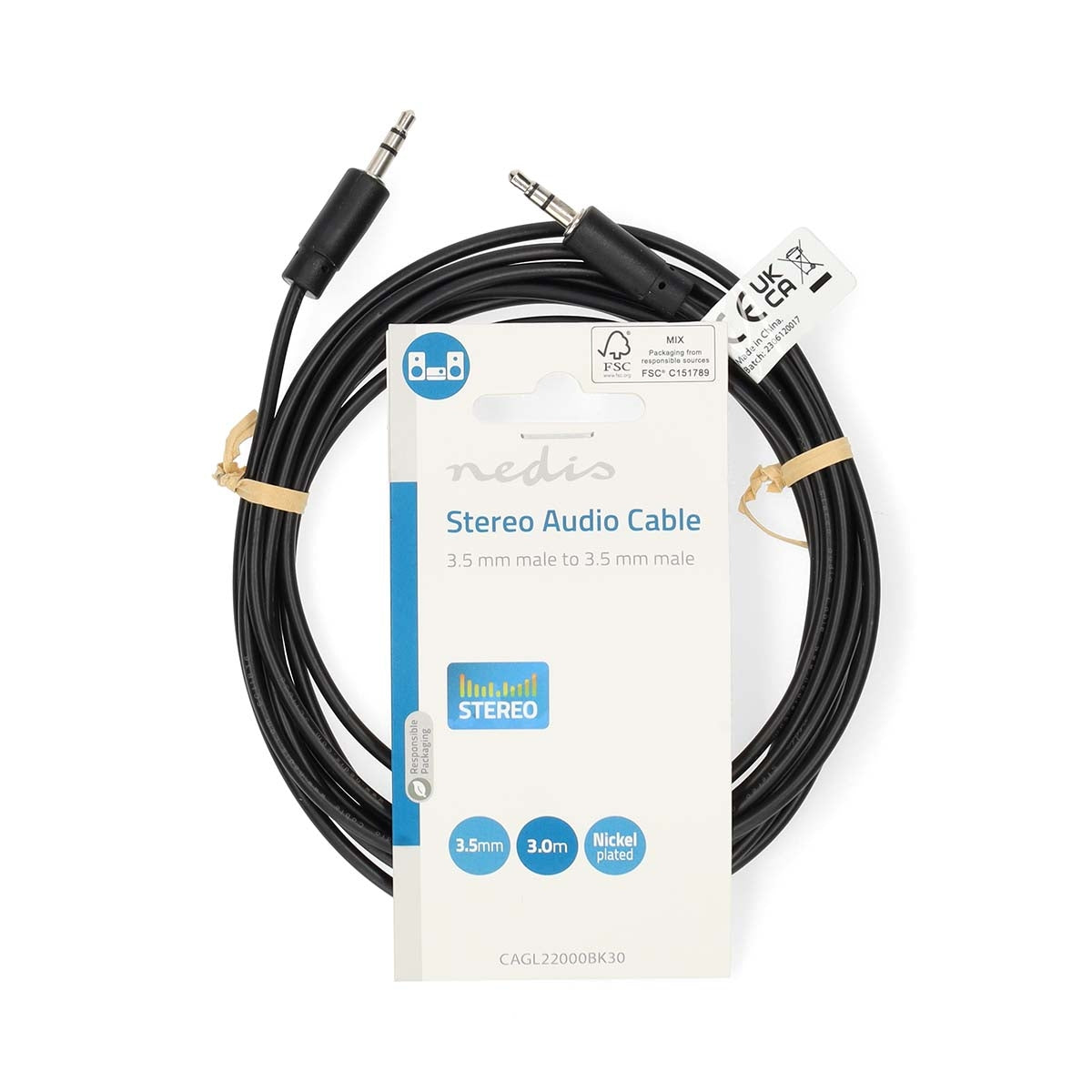Stereo Audio Cable | 3.5 mm Male | 3.5 mm Male | Nickel Plated | 3.00 m | Round | Black | Label