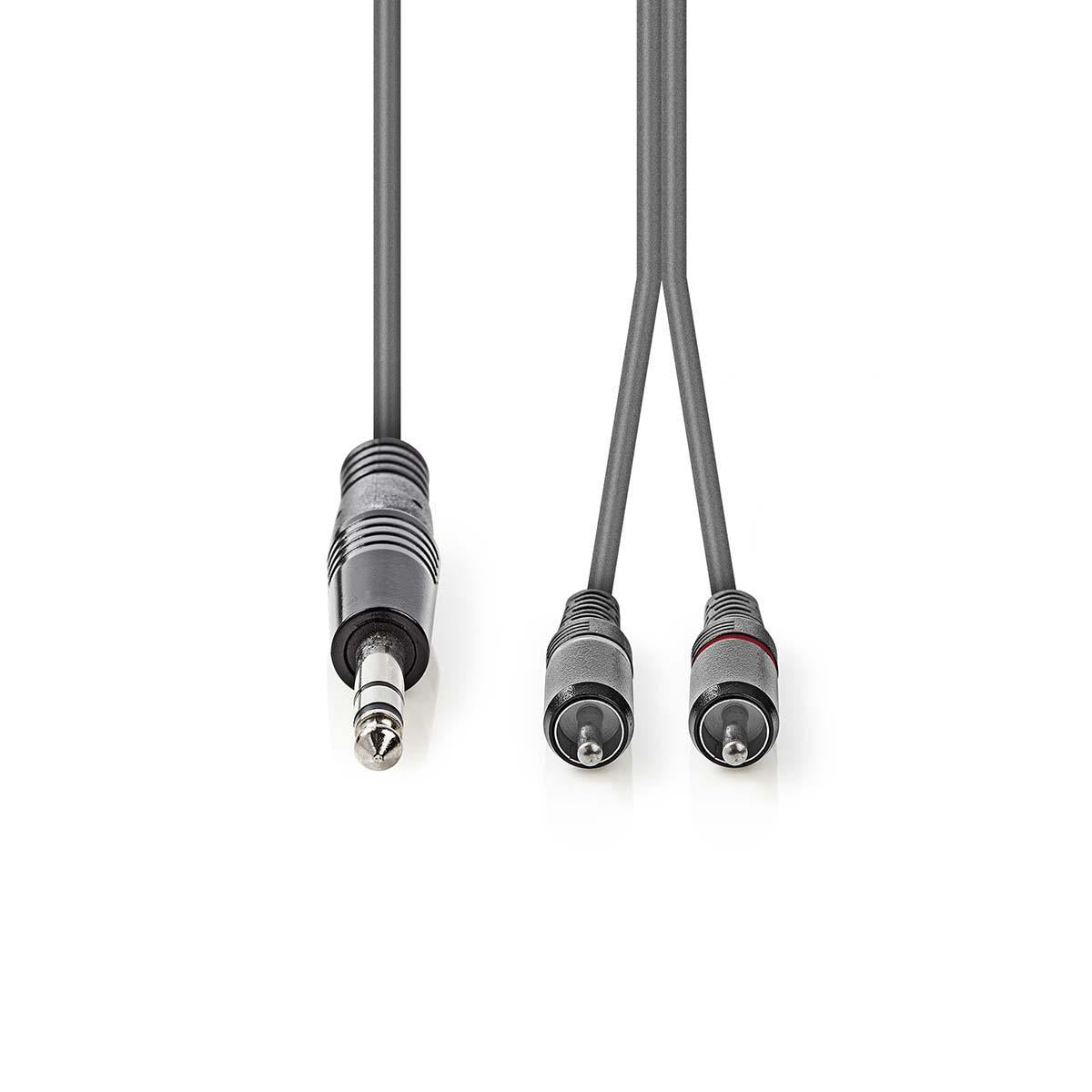 Stereo Audio Cable | 6.35 mm Male | 2x RCA Male | Nickel plated | 1.50 m | Round | Dark gray | Cardboard sleeve