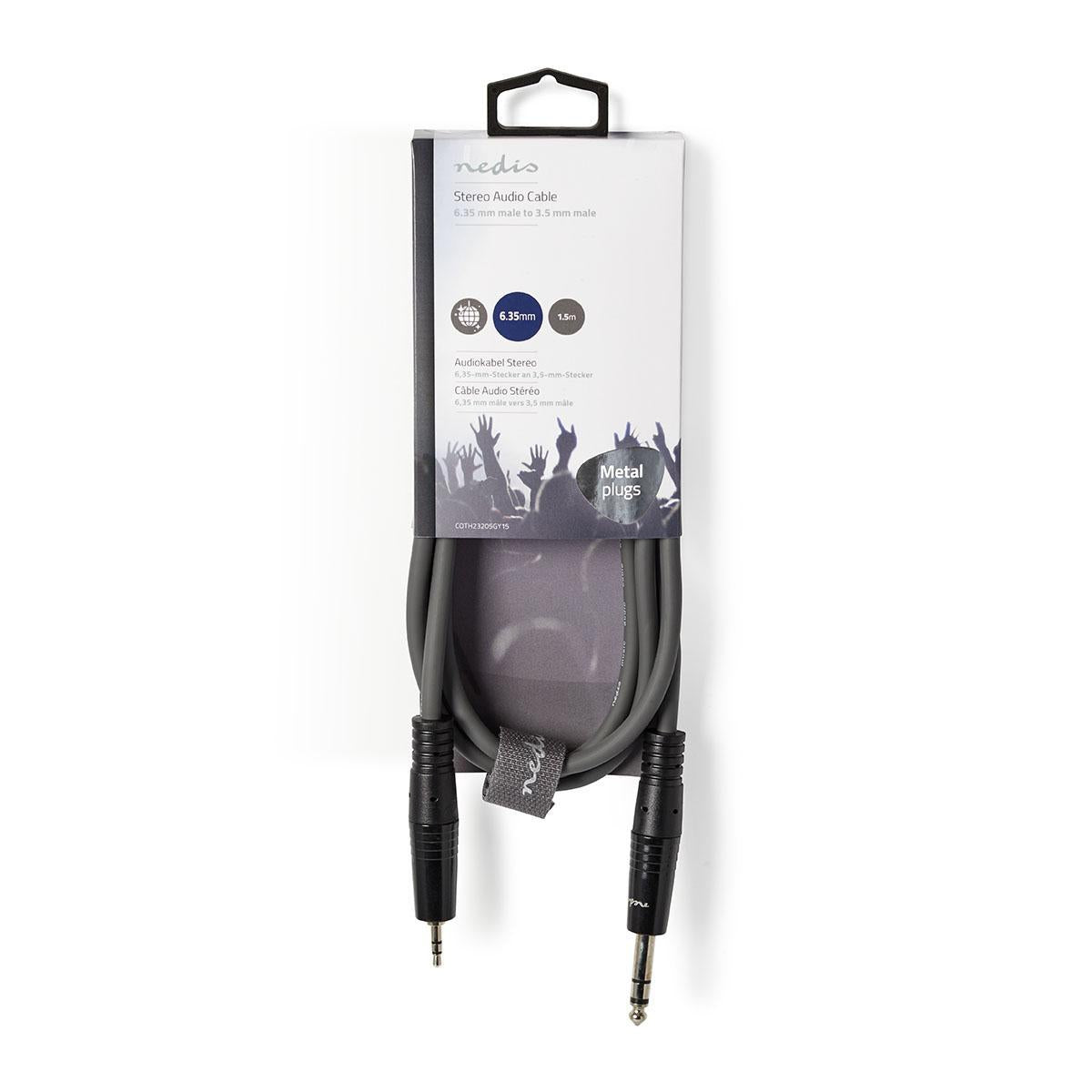 Stereo Audio Cable | 6.35 mm Male | 3.5 mm Male | Nickel plated | 1.50 m | Round | Dark gray | Cardboard sleeve