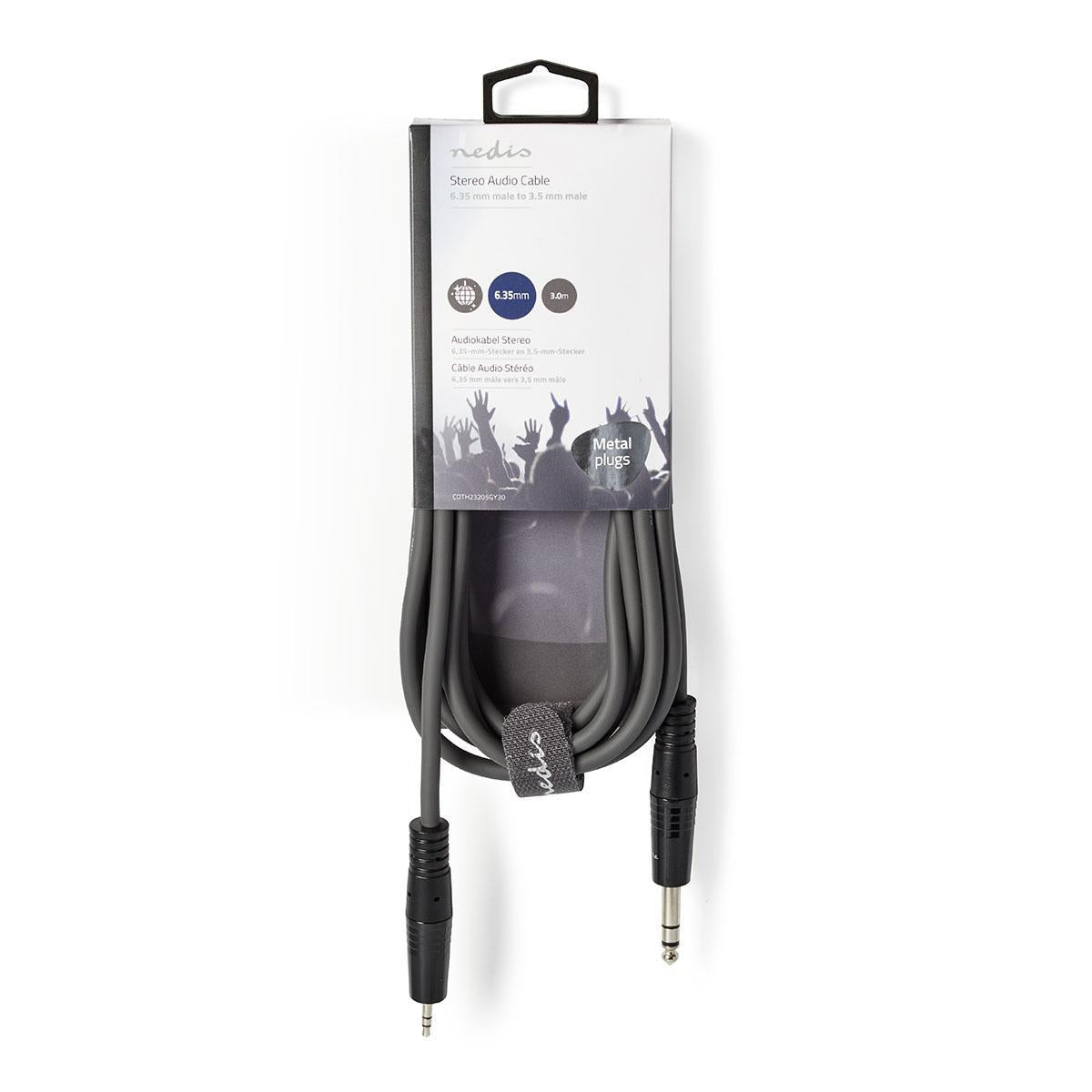 Stereo Audio Cable | 6.35 mm Male | 3.5 mm Male | Nickel plated | 3.00 m | Round | Dark gray | Cardboard sleeve