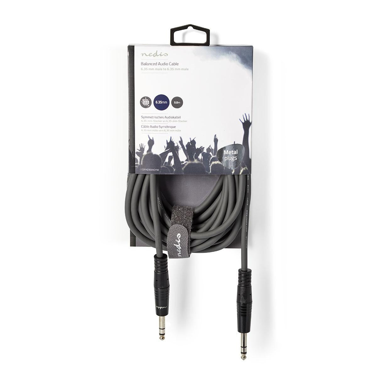 Stereo Audio Cable | 6.35 mm Male | 6.35 mm Male | Nickel plated | 5.00 m | Round | Dark gray | Cardboard sleeve