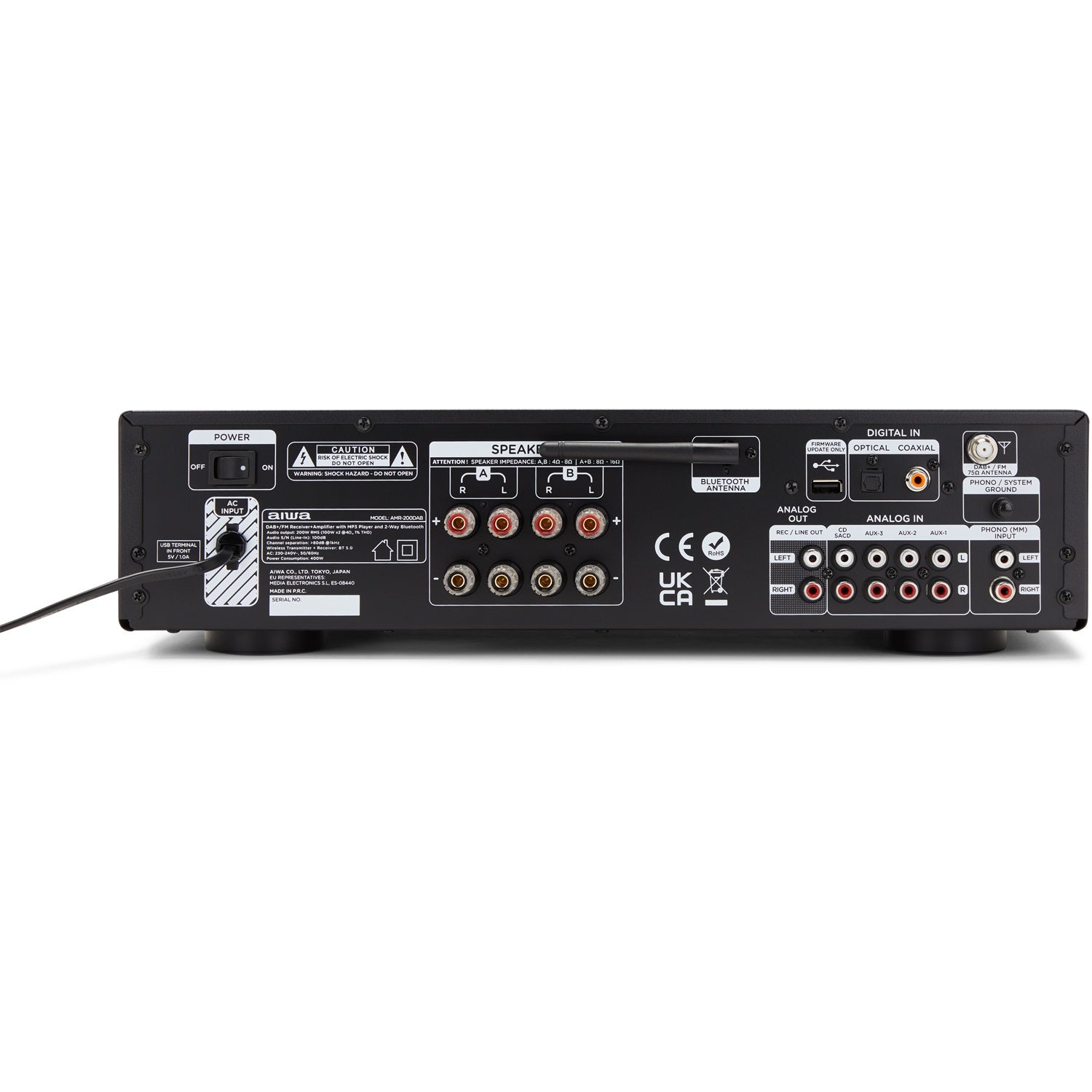 Stereo Receiver with Bluetooth, 2x100W RMS @4Ohm