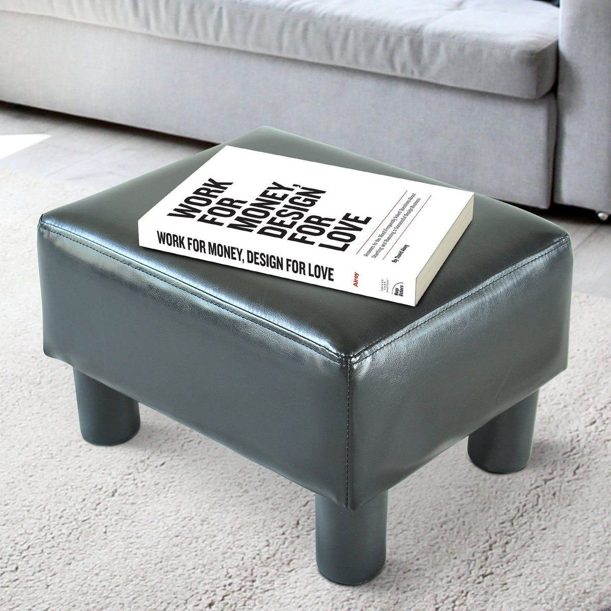 Stool Chesterfield Bench Made Of Faux Leather, Black, 40X30X24Cm