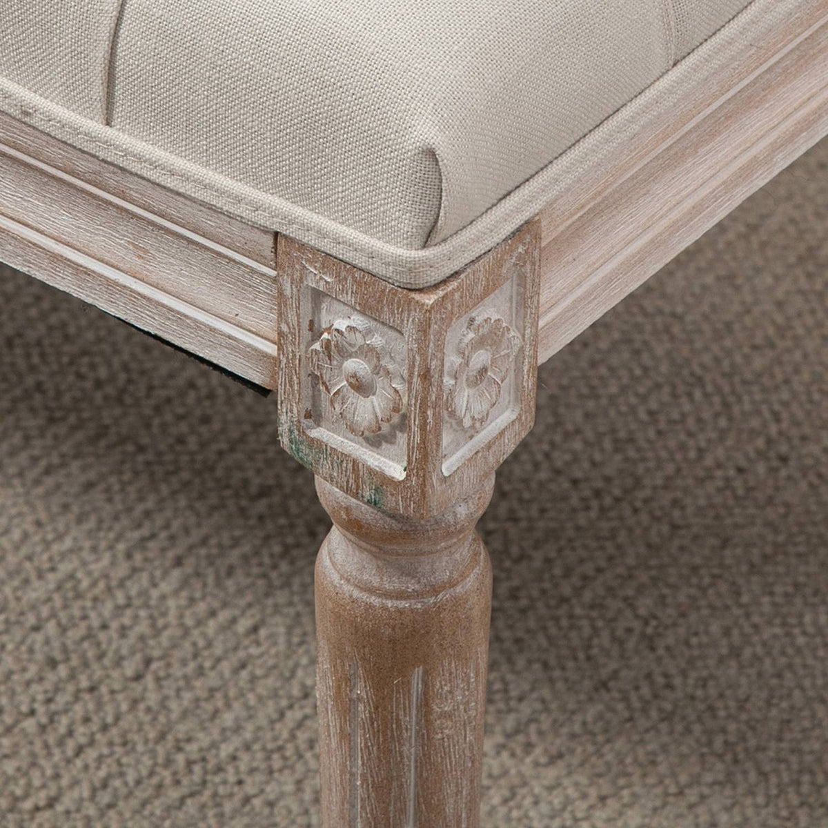 Stool, Linen Look Upholstered Bench, Footstool with Padded Seat, Wooden Leg, Wooden Ottoman Footrest, for Living Room, Bedroom, Cream White