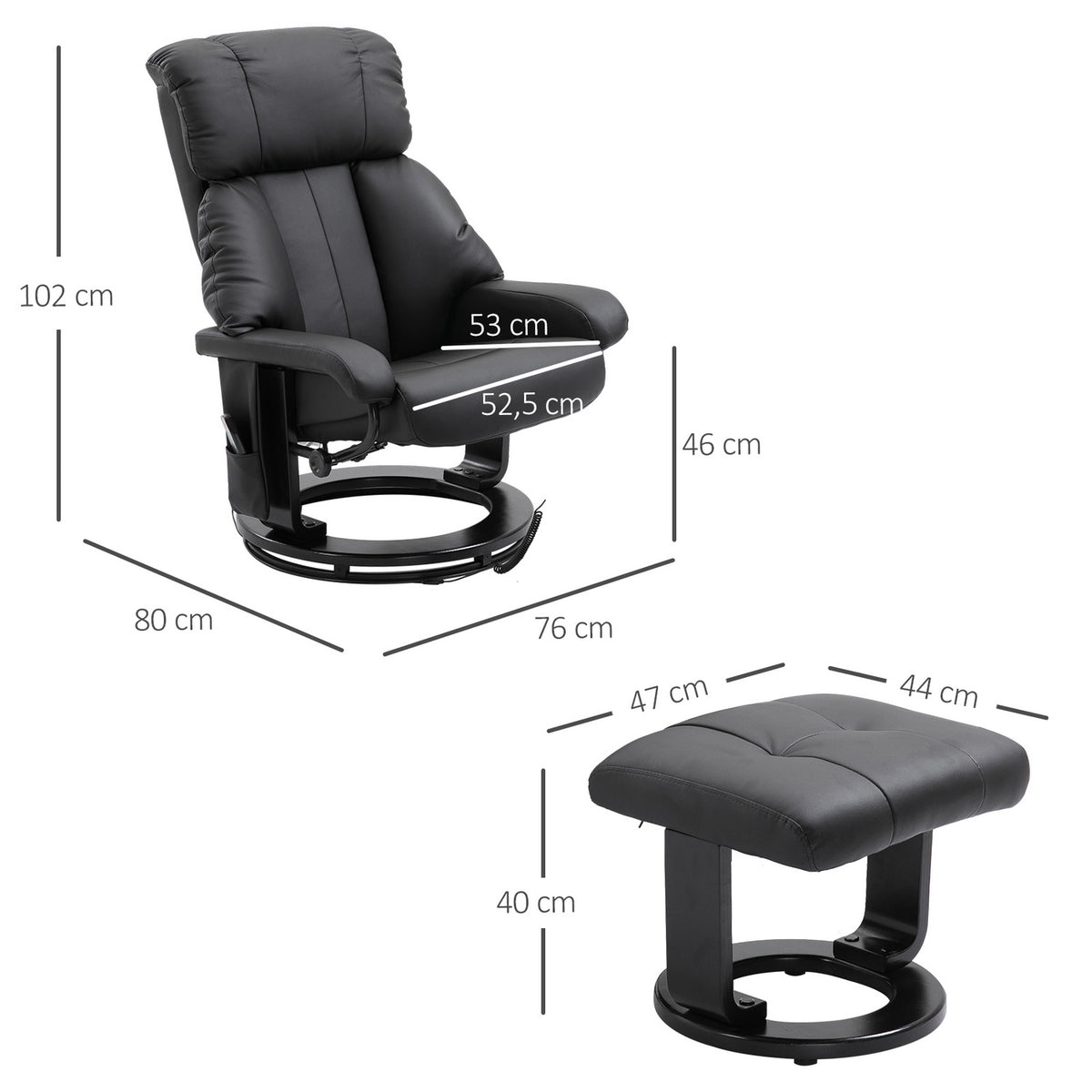 Stool, Massage, Black, 76X80X102Cm