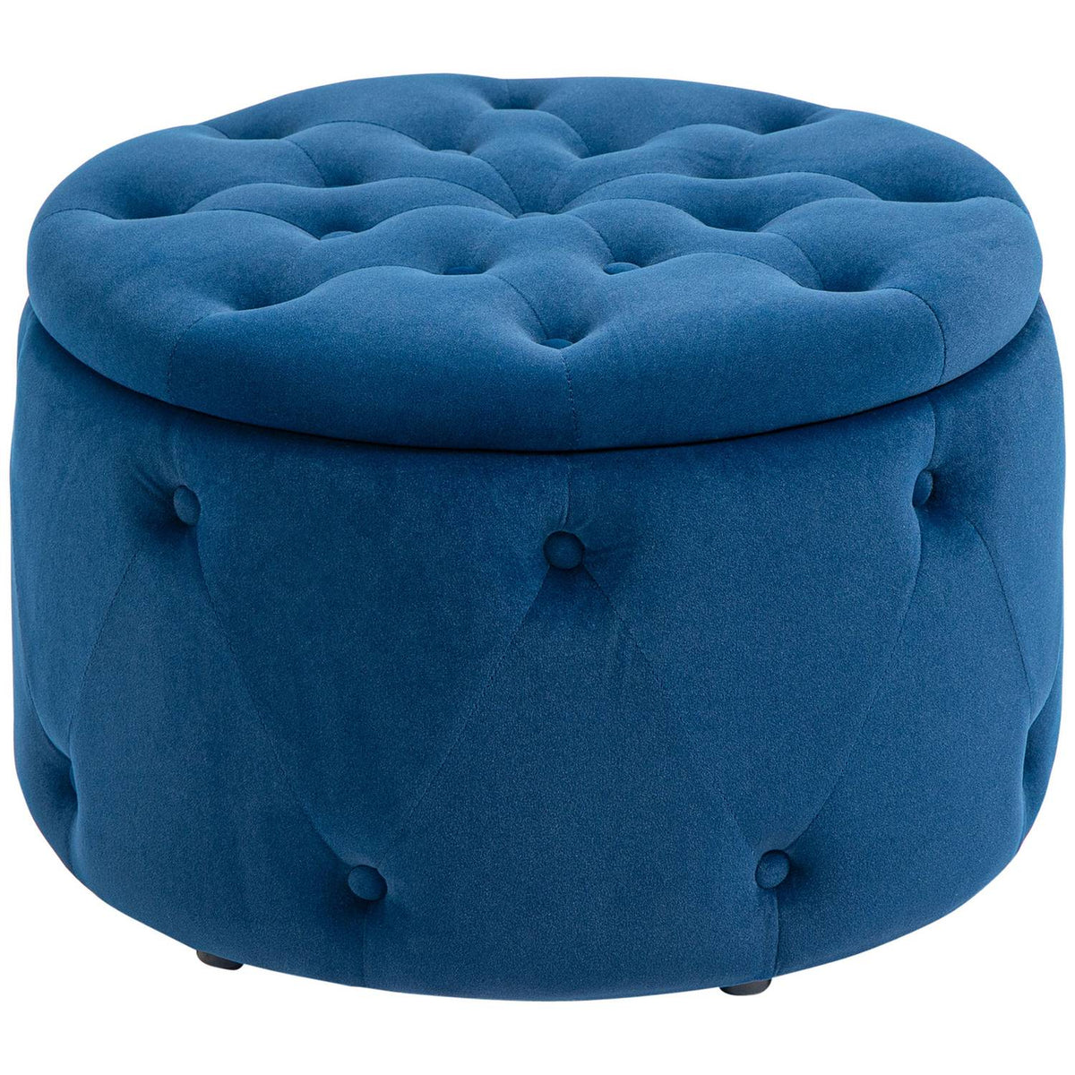 Stool With Storage Space, Upholstered Stool Storage Box With Lid, Round Ottoman, Seat Chest With Velvet Look, Blue, Ø60 X 40 Cm