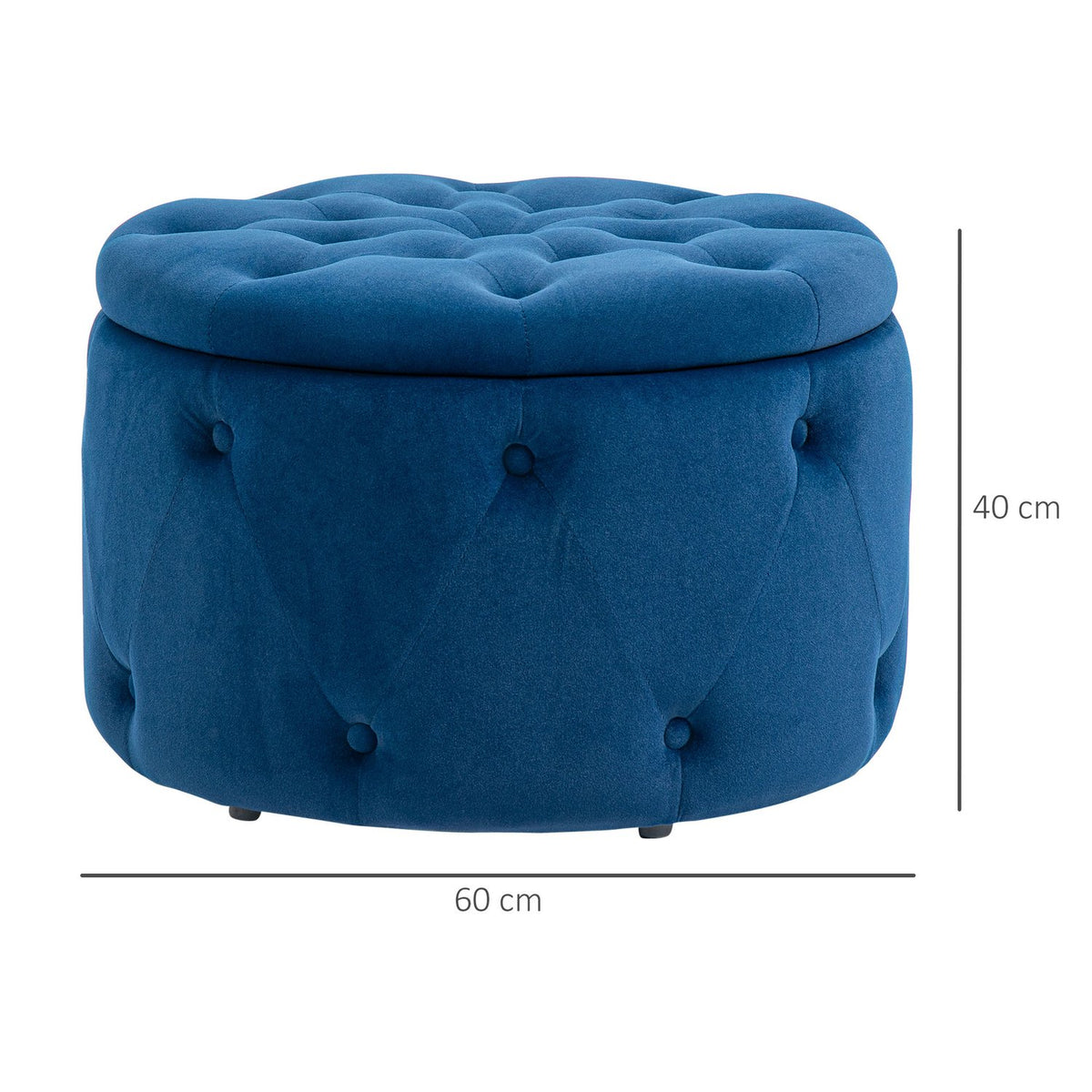 Stool With Storage Space, Upholstered Stool Storage Box With Lid, Round Ottoman, Seat Chest With Velvet Look, Blue, Ø60 X 40 Cm