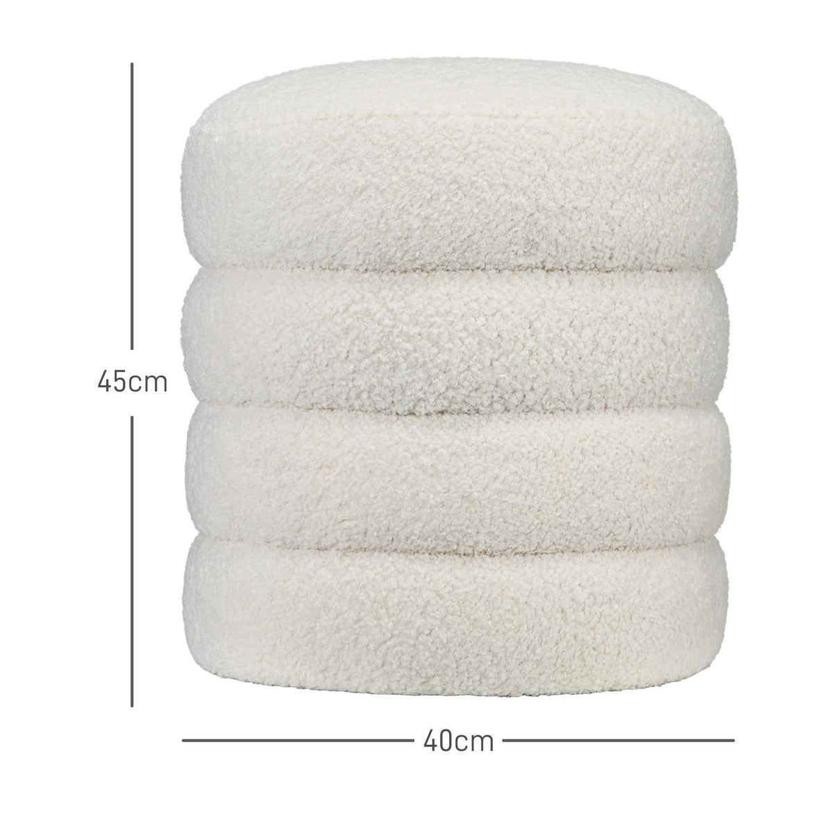 Stool, footstool, round ottoman, footrest with seat cushion, for living room, bedroom, cream white, Ø40 x 45 cm
